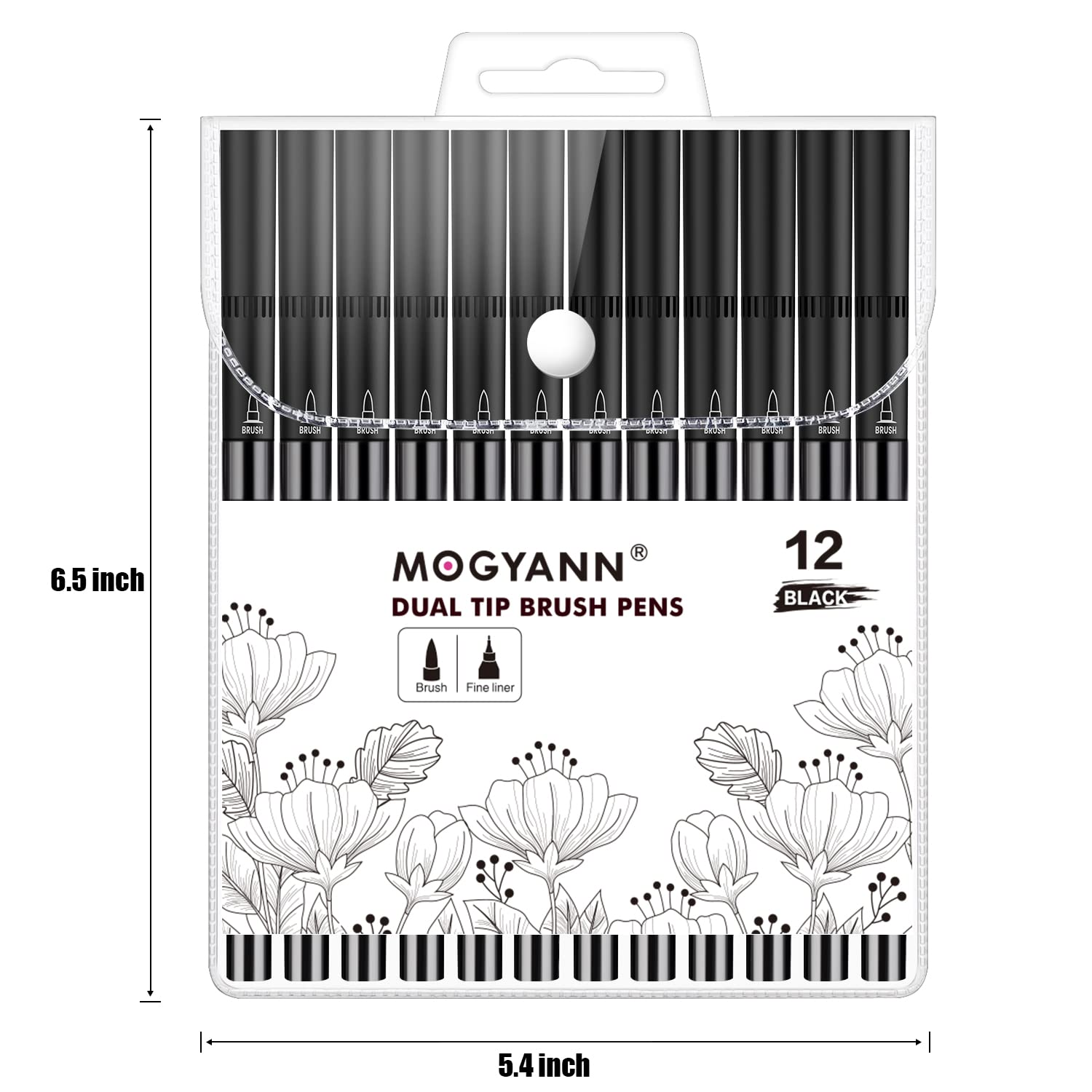 Mogyann 12 Pack Dual Tip Brush Pens - Black Fine & Broad Markers for Art Drawing, Sketching, Calligraphy & Hand Lettering - Perfect for Artists, Students & DIY Craft Projects