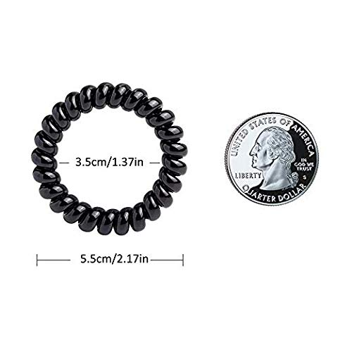 Trendy No Crease Hair Ties for Women & Girls - 4 Pack Black Telephone Cord Hair Bands, Gentle Coil Hair Elastics for Ponytails, Workouts, Yoga and Everyday Use
