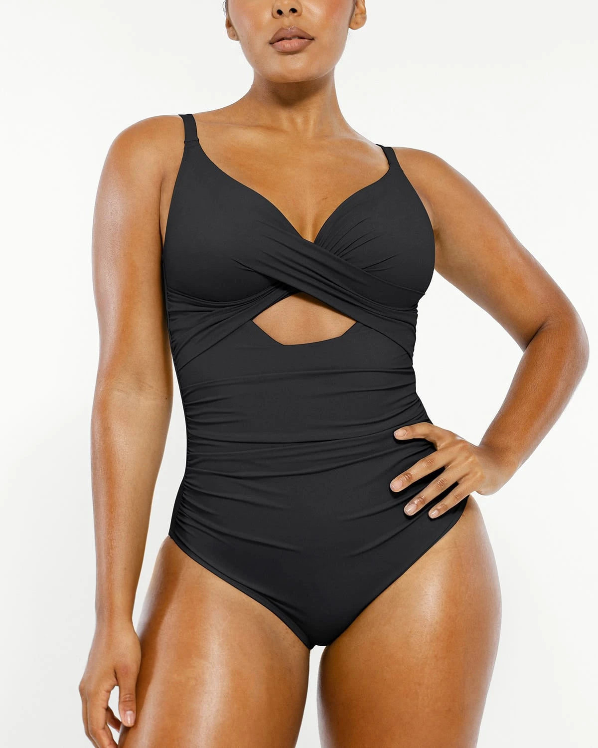 Smart Sculpt Ribbed Cutout Front Shaping Swimsuit - Sexy One Piece Bathing Suit for Women, Perfect for Beach, Pool & Summer Vacations