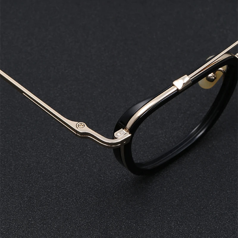 Stylish Unisex Black Titanium & Acetate Square Eyeglasses Frame 9025 - Double Bridge Design for Men & Women - Perfect for Office, Reading & Fashion Accessories