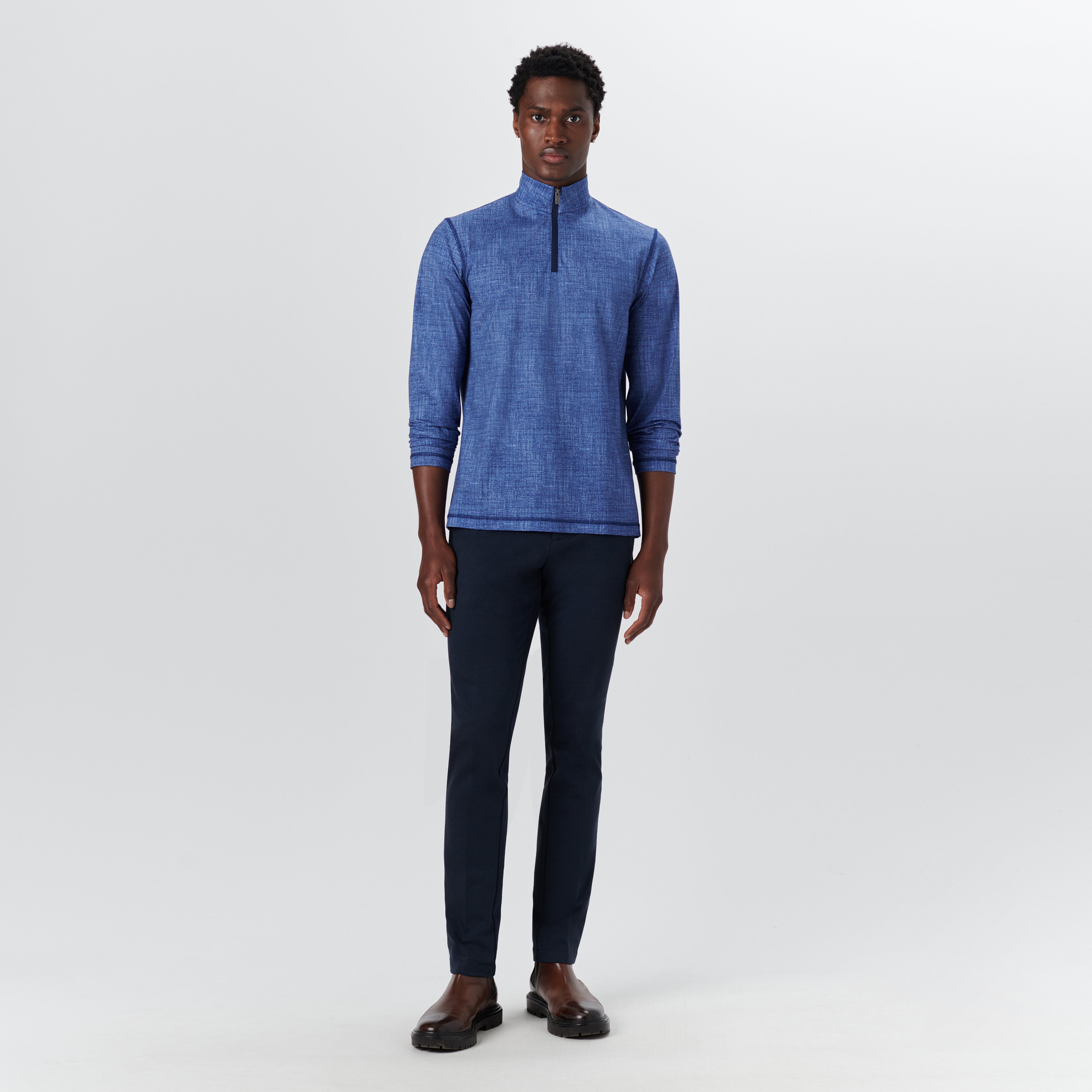 ANTHONY Chambray Print OoohCotton Quarter Zip Pullover - Stylish Casual Men's Shirt for Work & Outdoor Activities