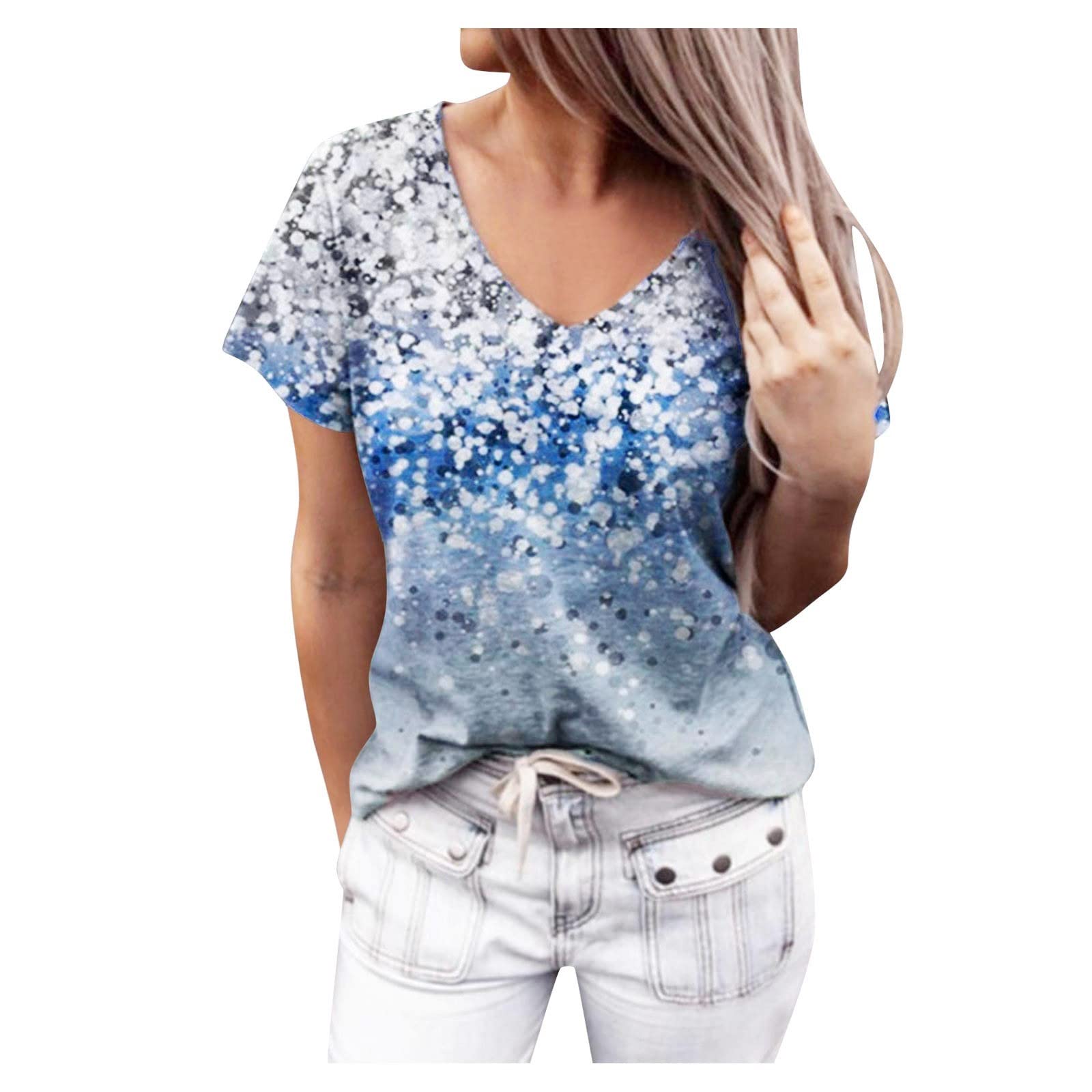 Women's Casual Short Sleeve Cotton T-Shirt - Summer Blouse Tunic Top in Blue (Size S) - Perfect for Daily Wear, Office & Weekend Outings
