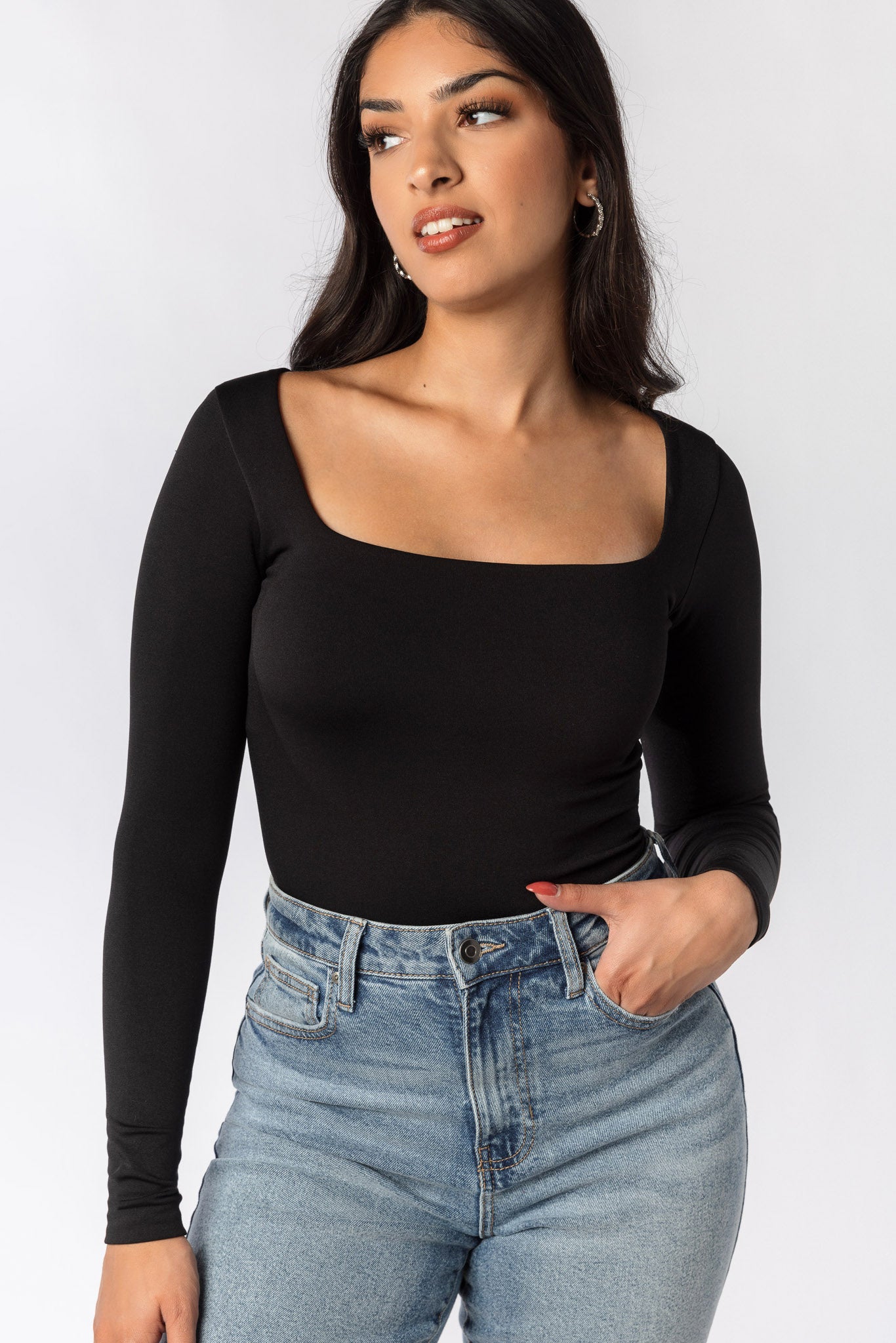 Seamless Fleeceback Square Neck Long Sleeve T-Shirt for Women - Soft Comfortable Winter Thermal Top for Layering, Workout & Casual Wear