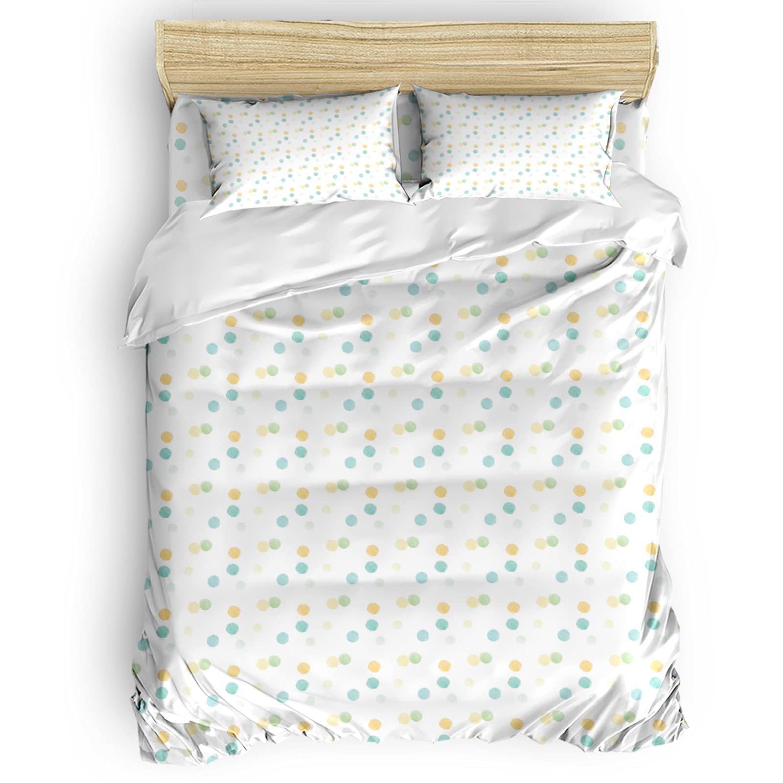 Funy Decor Watercolor Polka Dot Duvet Cover Set - 4 Piece Bedding Set in Vibrant Orange, Teal & Turquoise Green - California King Size Comforter Cover with Fitted Sheet & Pillowcases - Perfect for Modern Bedrooms, Guest Rooms & Vacation Homes