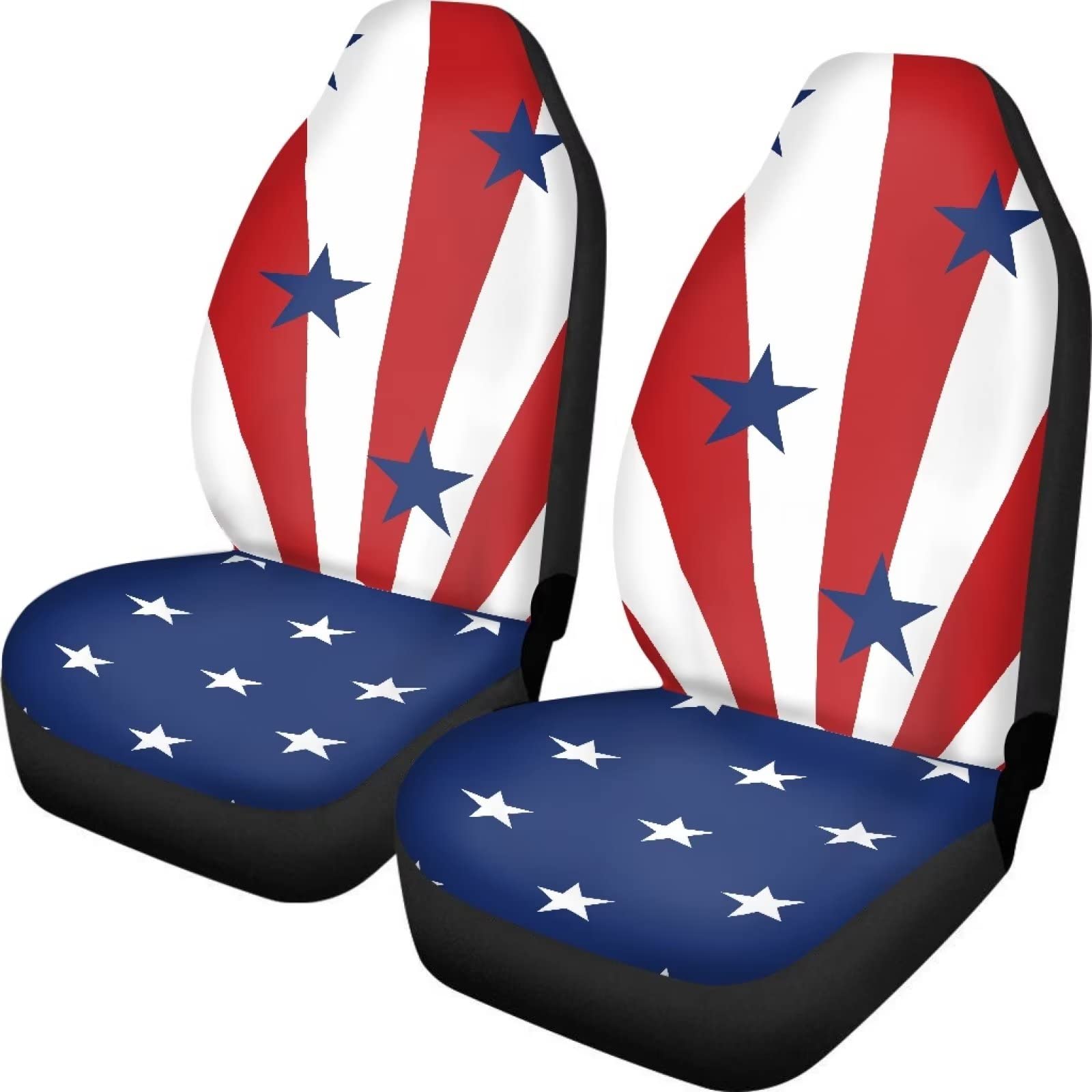 UZZUHI American Flag Stars Car Seat Covers - Red White & Blue Striped Front Seat Protectors | Universal Fit for Most Cars, SUVs, Trucks & Sedans | Durable Bucket Seat Covers for Patriotic Style & Vehicle Protection | Perfect for Road Trips, Daily Commutes & 4th of July Decorations