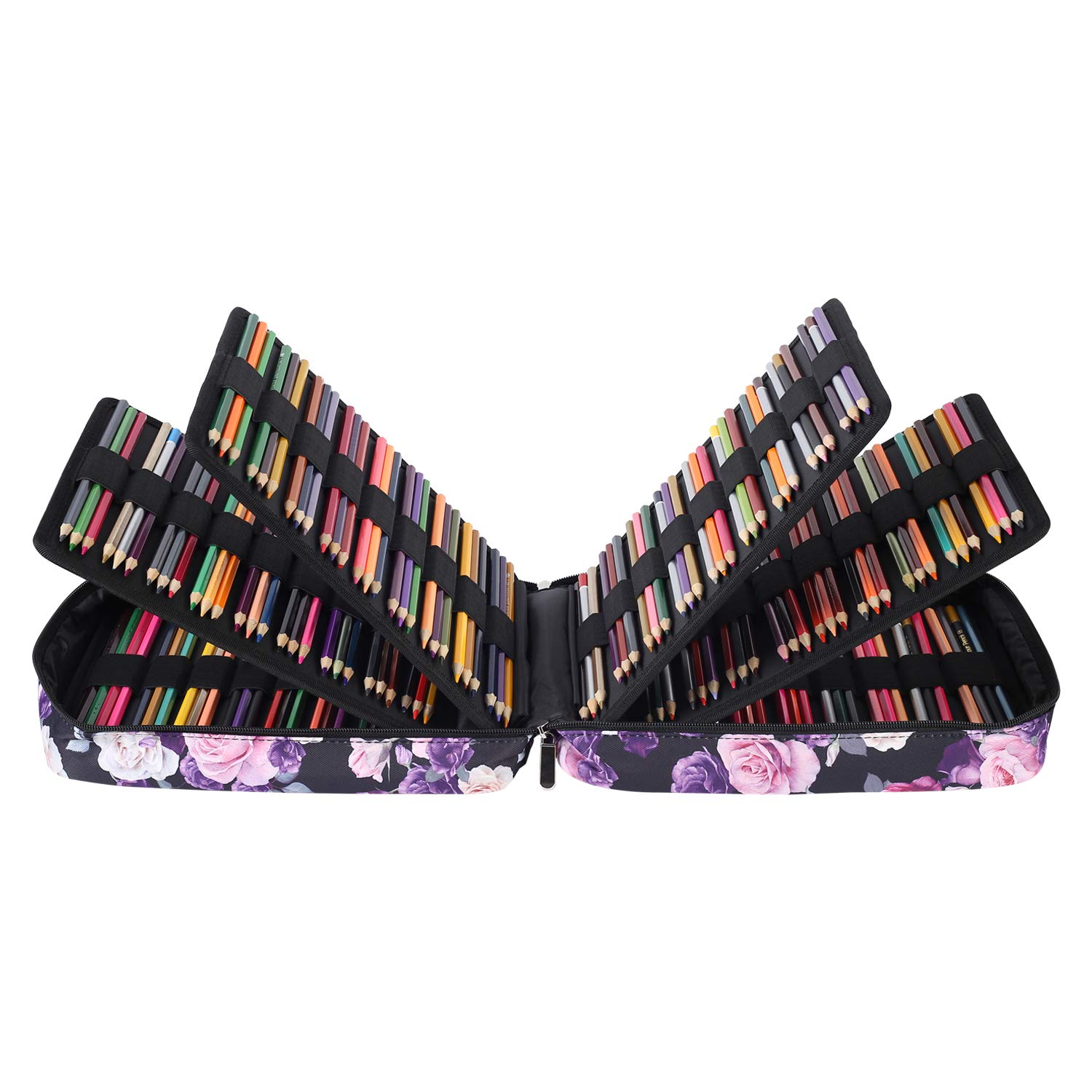 Shulaner Large Capacity Nylon Pencil Case - Holds 270-274 Colored Pencils or 180-184 Gel Pens, Zipper Closure Artist Pencil Organizer (Purple Rose) - Perfect for Art Students, Professional Artists & School Supplies