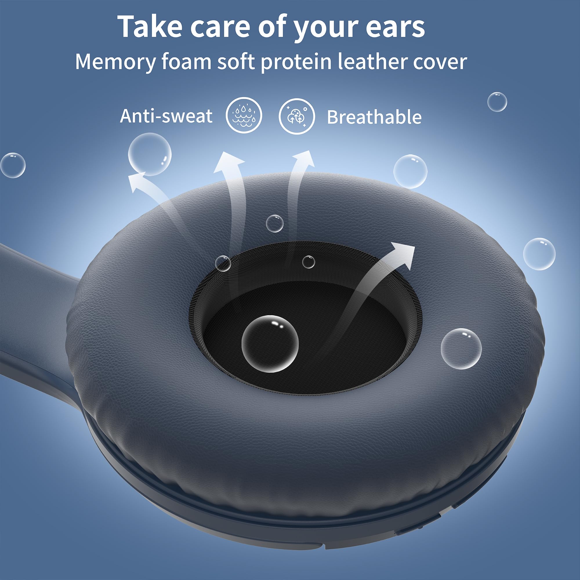 Premium Wireless Bluetooth Headphones - 120H Playtime, Over-Ear with Built-in Mic, Lightweight Foldable Design & Carrying Case - HiFi Stereo Sound for Travel, Work, Gaming & Home Entertainment (Blue)