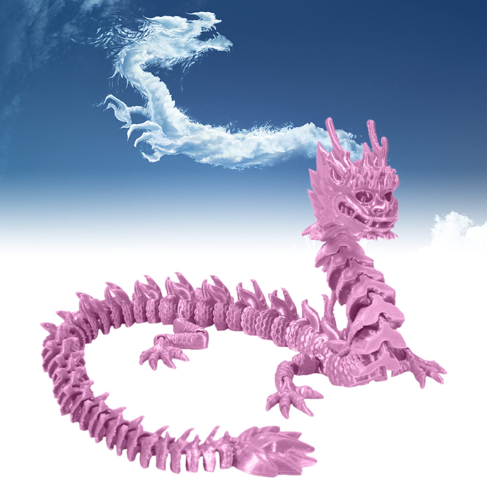 3D Printed Dragon Toy with Movable Joints for Adults - Anti-Stress Relief Gift (21.7in Silk Pink) for Collectors & Fantasy Lovers