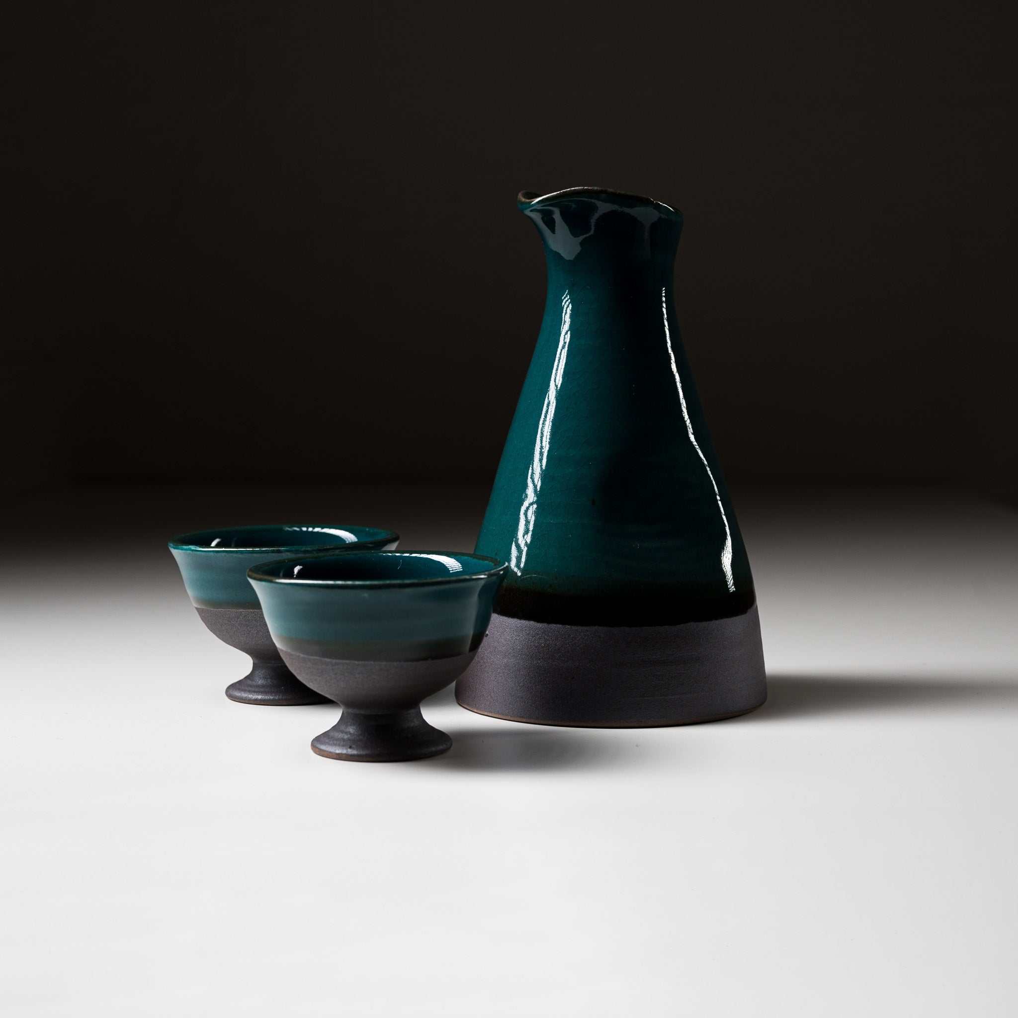 Handcrafted Mino Ware Pottery Sake Set - Deep Sea Green by Yamai Ito | Traditional Japanese Ceramic Drinking Vessels for Sake, Tea & Home Decor | Perfect for Gifts, Japanese Tea Ceremonies & Asian-Inspired Dining