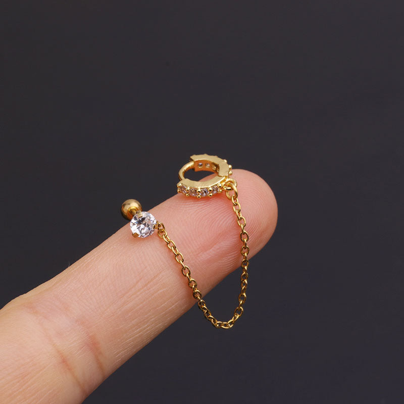 20G Connected Second Hole Chain Hoop Earrings for Women - Trendy Double Piercing Jewelry | Perfect for Layering & Everyday Wear | HSPJ275
