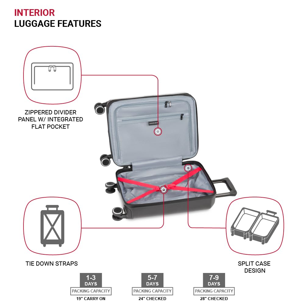 SwissGear Duet Hardside Expandable Luggage Set with 360° Spinner Wheels (3-Piece, 19/24/28 Inch) - Lightweight Grey/Black Suitcase for Travel | Perfect for Business Trips, Vacations & International Travel