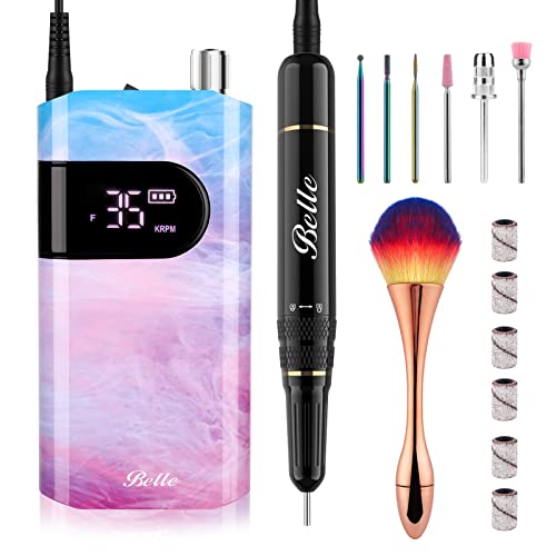Belle Professional Nail Drill Machine 35000RPM - Portable Coreless Motor Nail File for Acrylic Nails, Gel & Dip Powder - Includes 6 Bits & Sanding Bands - Home Salon & DIY Manicure Kit - Perfect for Nail Art, Extensions & Pedicures