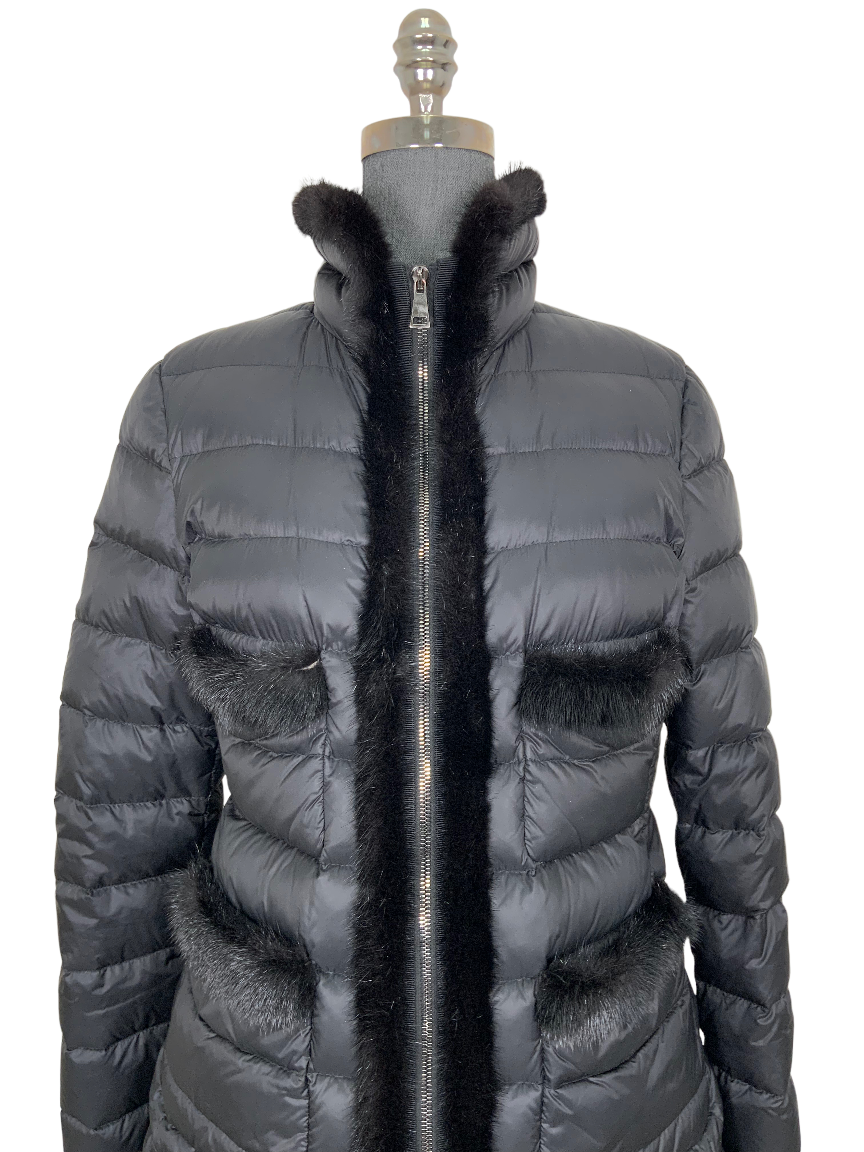 MONCLER Quilted Nylon Fur Trim Puffy Jacket for Women - Size L - Winter Warm Coat for Outdoor Activities & Fashion Streetwear