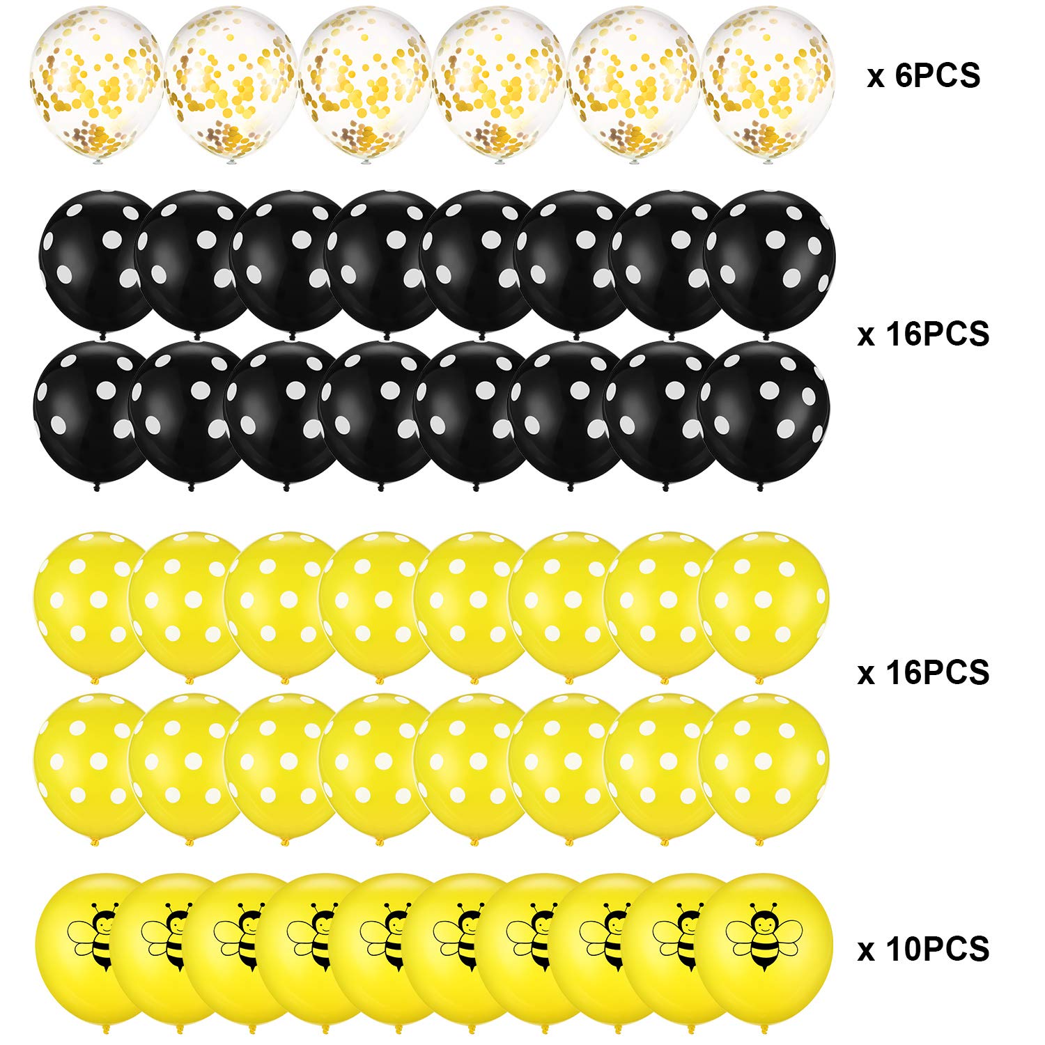 48-Piece Happy Bee Day Balloons Set - Gold Confetti & Polka Dot Latex Balloons with Bee Print for Baby Showers, Birthday Parties, Nursery Decor & Bee-Themed Celebrations
