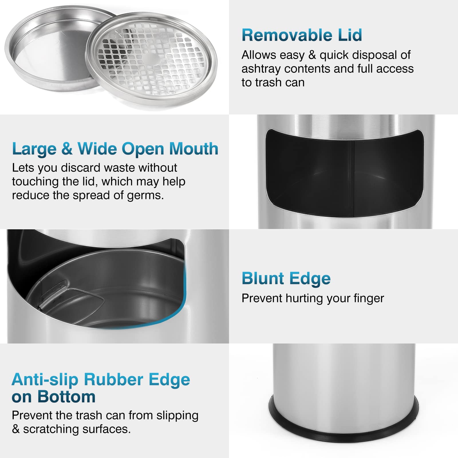 IRONWALLS Stainless Steel Trash Can with Lid - 13 Gallon Indoor/Outdoor Garbage Bin, Commercial Grade Waste Container with Removable Inner Bucket - Perfect for Kitchen, Office, Patio & Restaurant Use