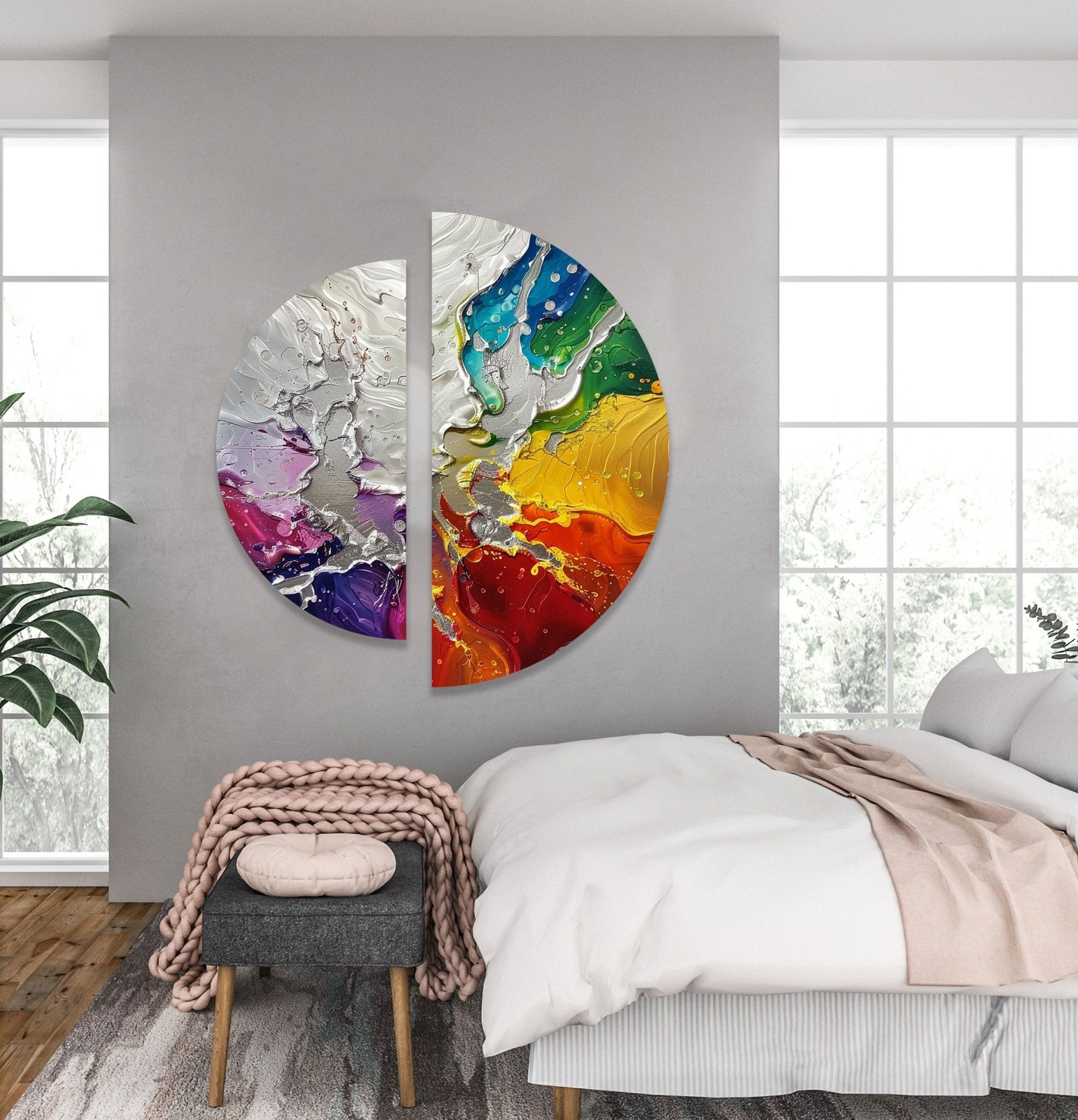 2 Piece Abstract Cracked Paint Glass Wall Art Set - Modern Home Decor for Living Room, Bedroom & Office - Shattered Glass Effect Canvas Painting for Unique Interior Design