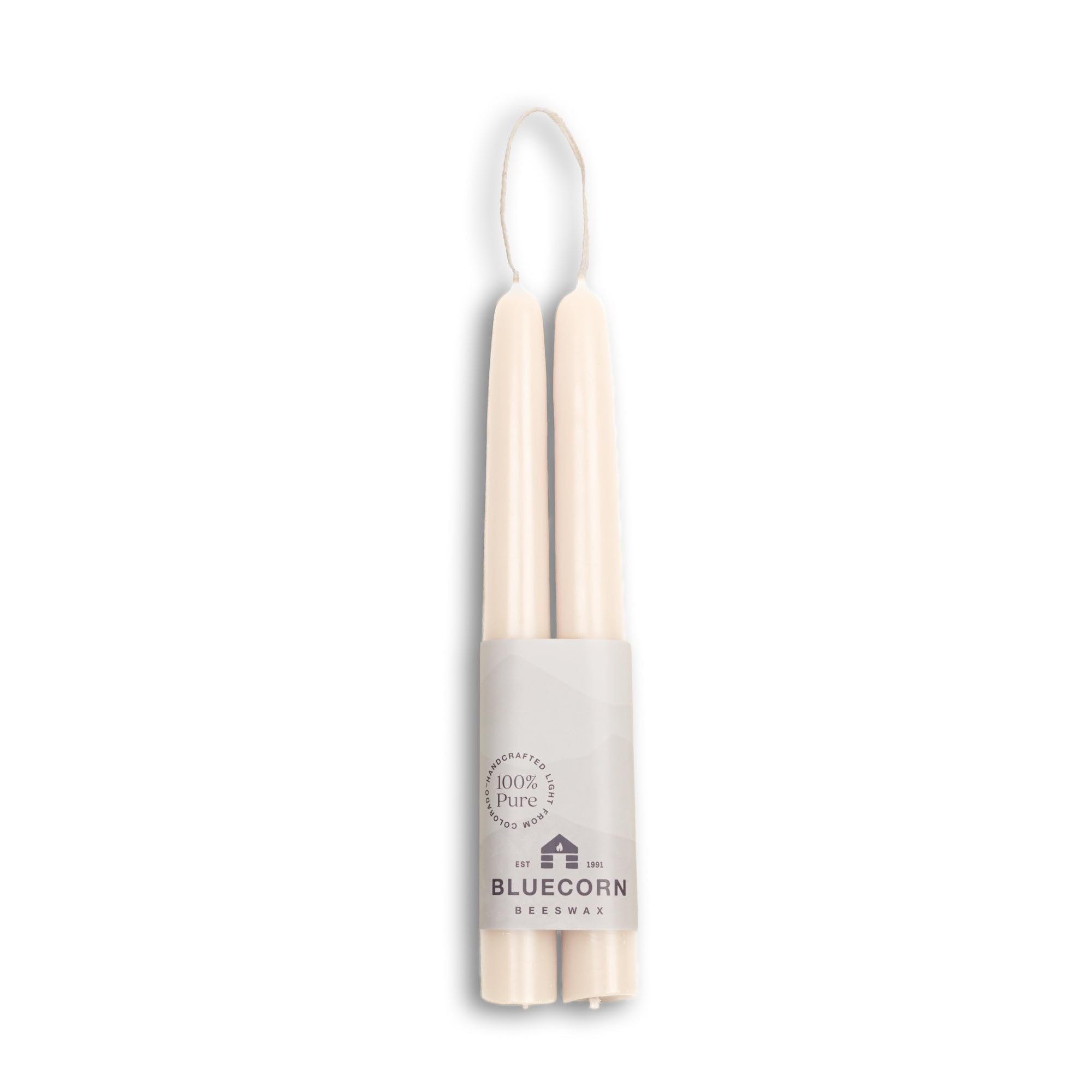 Pure Beeswax Taper Candles - Ivory White, Unscented, 8 Inch Pair for Home Decor & Dining