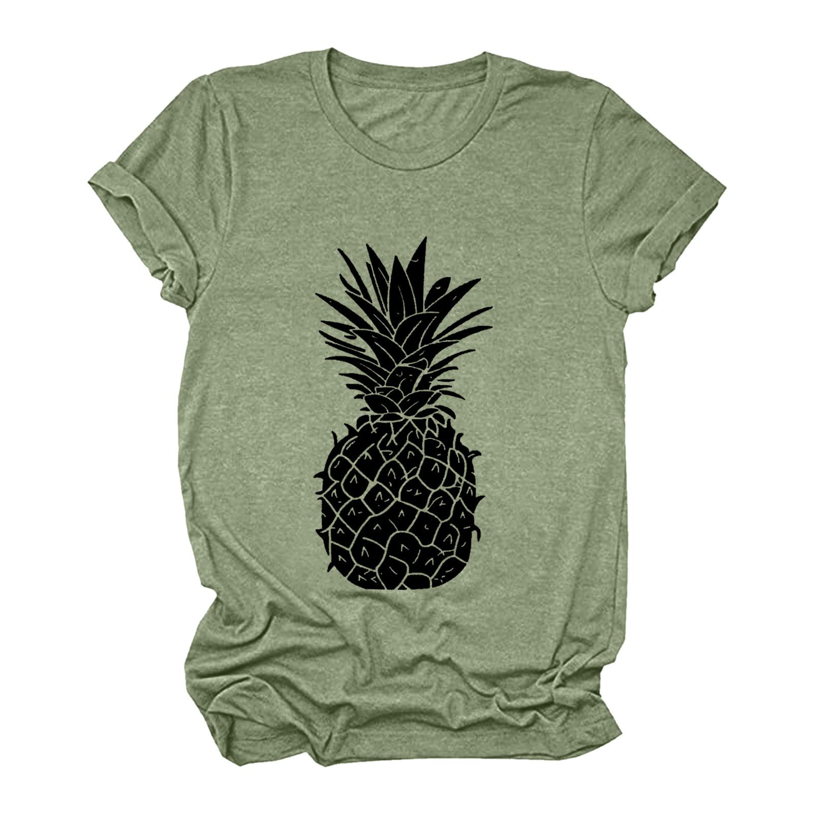 Women's Casual Summer Tops - Pineapple Print Short Sleeve T-Shirt with Round Neck & Loose Fit | Perfect for Beach Outings, Vacation Wear & Everyday Casual Style