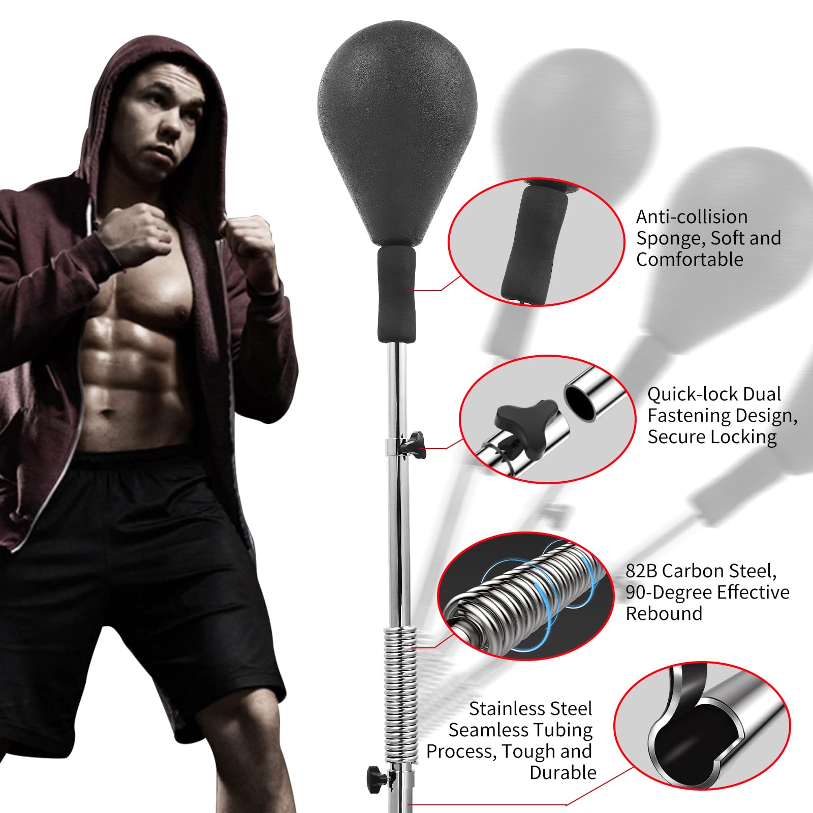 Adjustable Punching Bag for Adults & Kids - Suction Cup Base Boxing Bag with Stand for Home Gym, Boxing Equipment & Fitness Training - Perfect for Reflex, Speed, and Strength Workouts