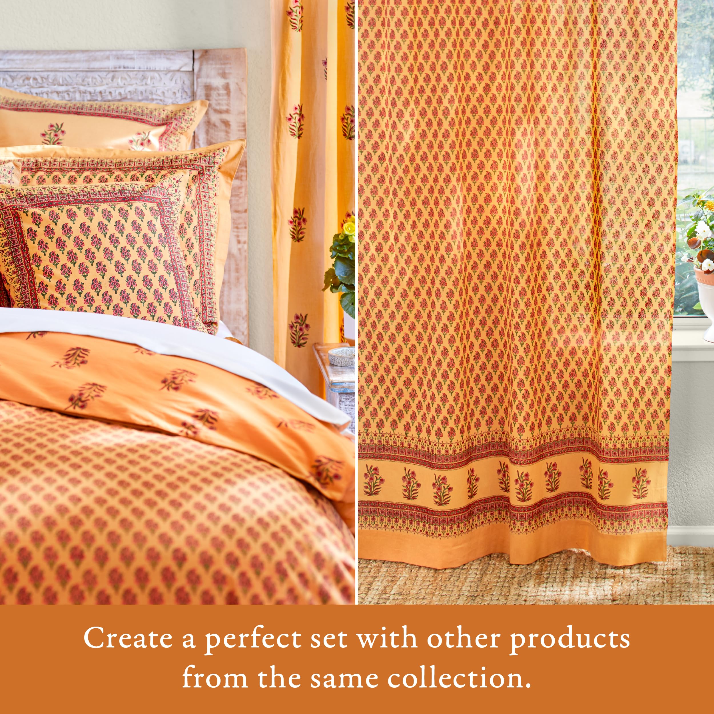 Handmade Indian Block Print Cotton Tablecloth - Orange Summer Design 70x120 Inches | 100% Premium Washable Cotton for Dining Table, Kitchen Decor & Coffee Table | Perfect for Boho Home Decor, Dinner Parties & Outdoor Picnics