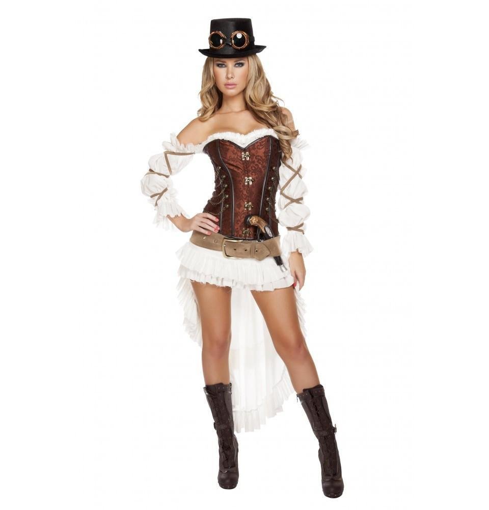 Steampunk Costume for Women - 7 Piece Sexy Roma Outfit with Corset & Accessories | Perfect for Halloween, Cosplay & Themed Parties