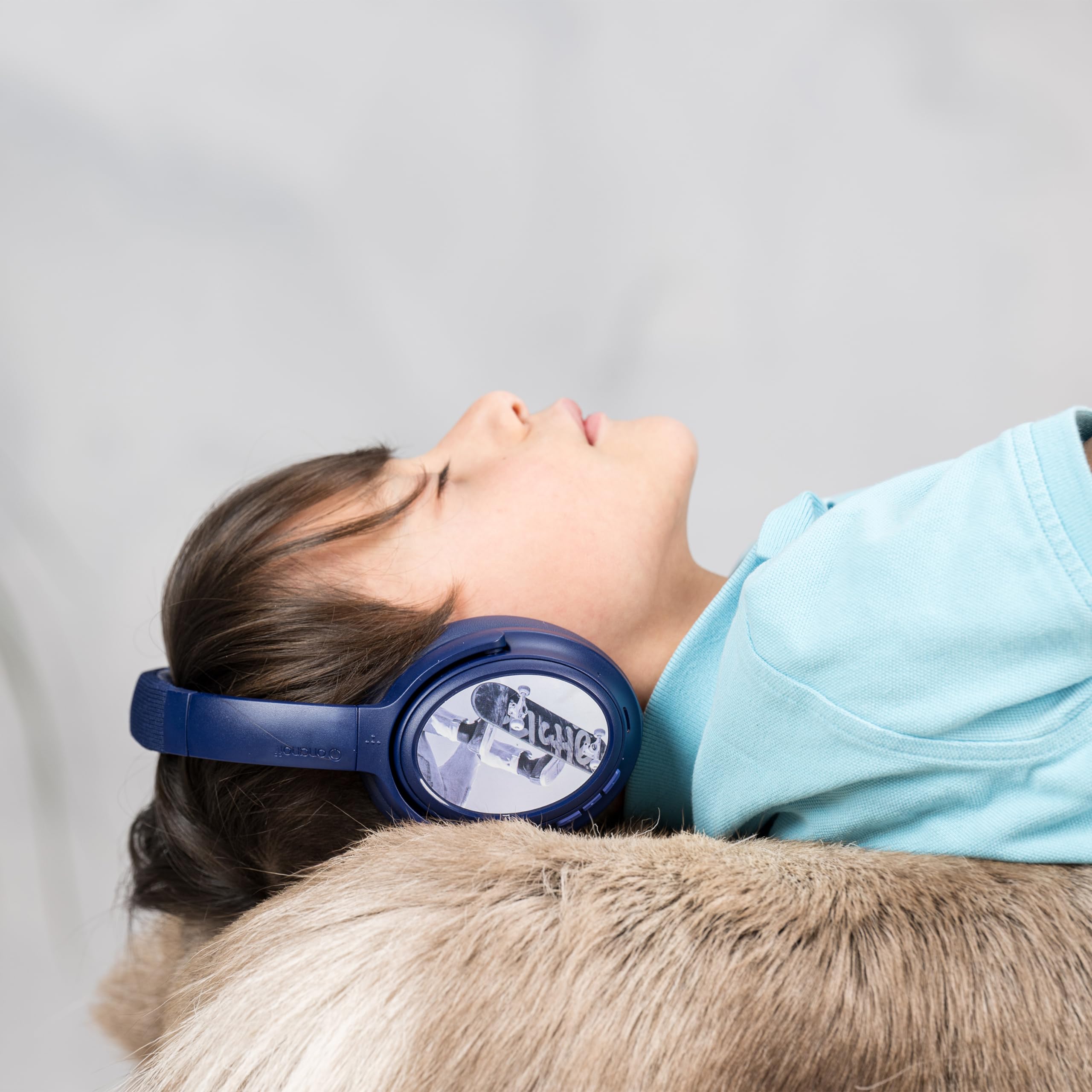 Onanoff BuddyPhones Cosmos Fun - Foldable ANC Bluetooth Headphones with Mic for Kids & Teens | SafeAudio Volume Limiting (75/85/94dB) | Wired/Wireless Use | Perfect for School, Travel & Home Learning (Blue)