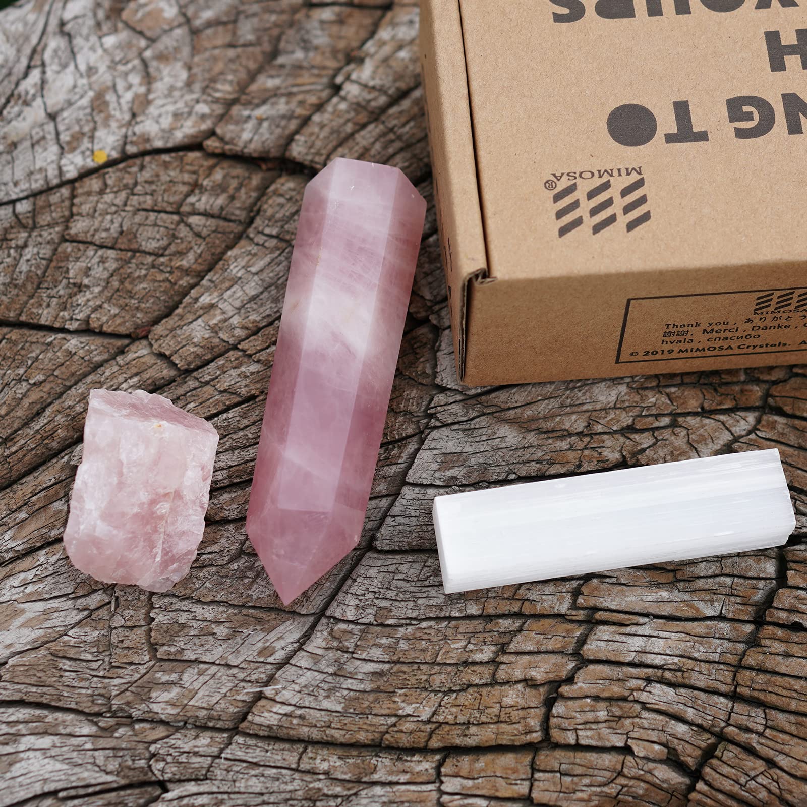 Large MIMOSA Healing Crystal Point - Raw Rose Quartz & Selenite for Meditation, Energy Cleansing & Spiritual Growth