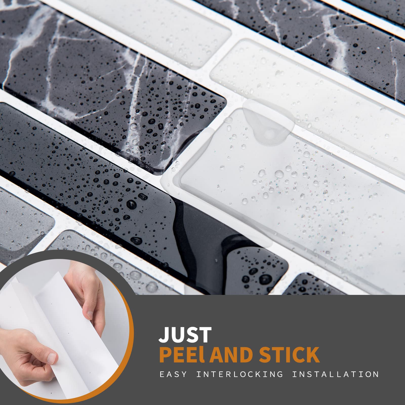 WOWSTAR 10-Sheet Peel and Stick Backsplash Tile - Black Marble, 12
