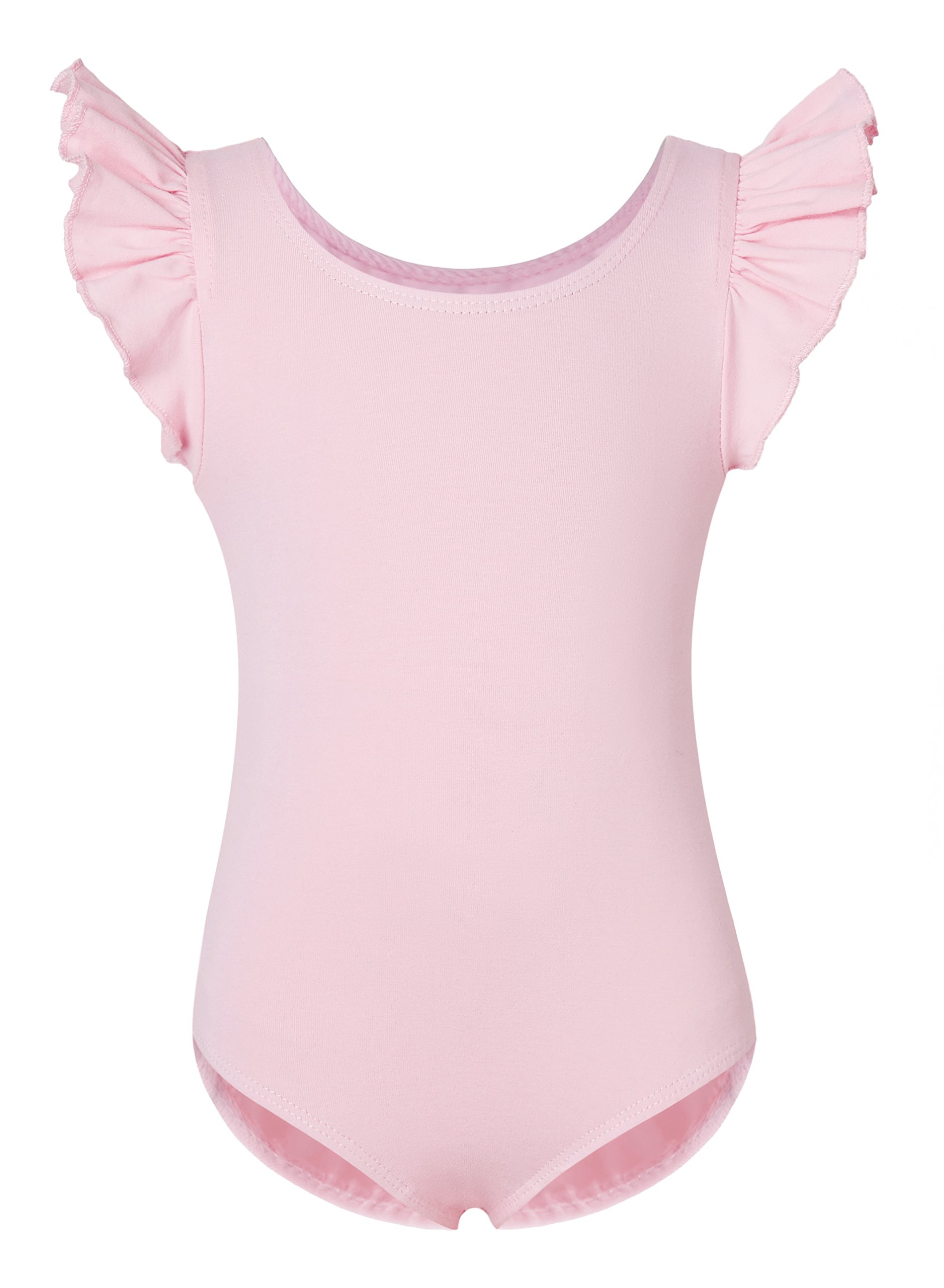 DANSHOW Girls' Gymnastics Leotards for Dance Ballet with Flying Ruffle Short Sleeve(4-6y,Pink）