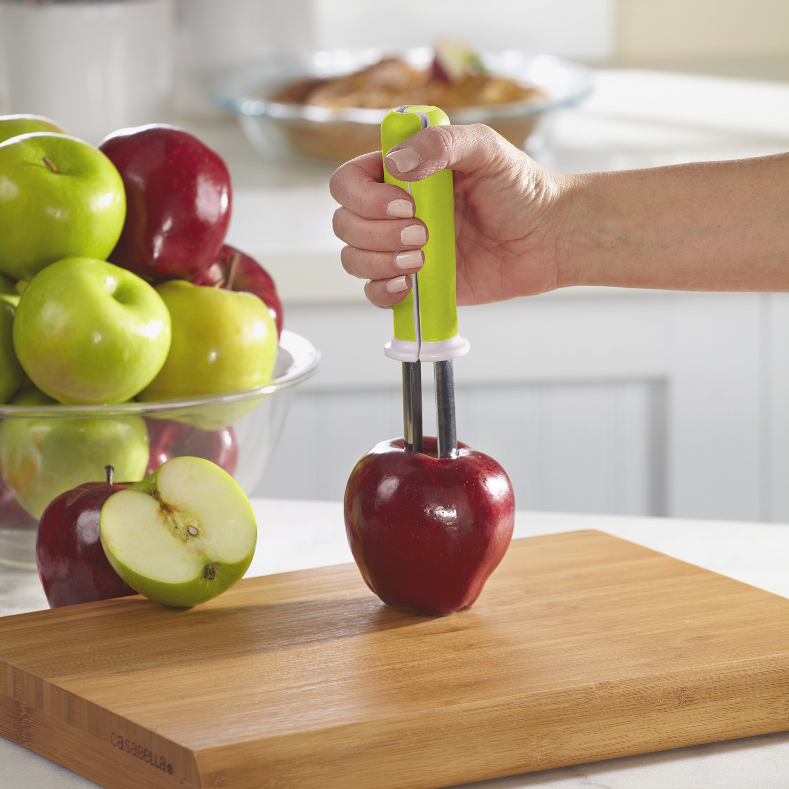 Casabella Stainless Steel Apple Corer - Green Kitchen Tool for Easy Fruit Prep | Perfect for Baking, Snacks & Healthy Eating