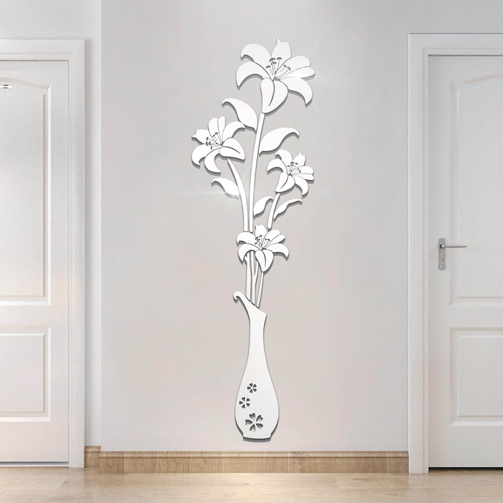 3D Flower Wall Decals - Mirror Silver Peel and Stick Wall Stickers for Living Room, Bedroom, DIY Home Decor | Perfect for TV Background, Sofa Backdrop & Nursery Wall Art | Easy to Apply & Remove