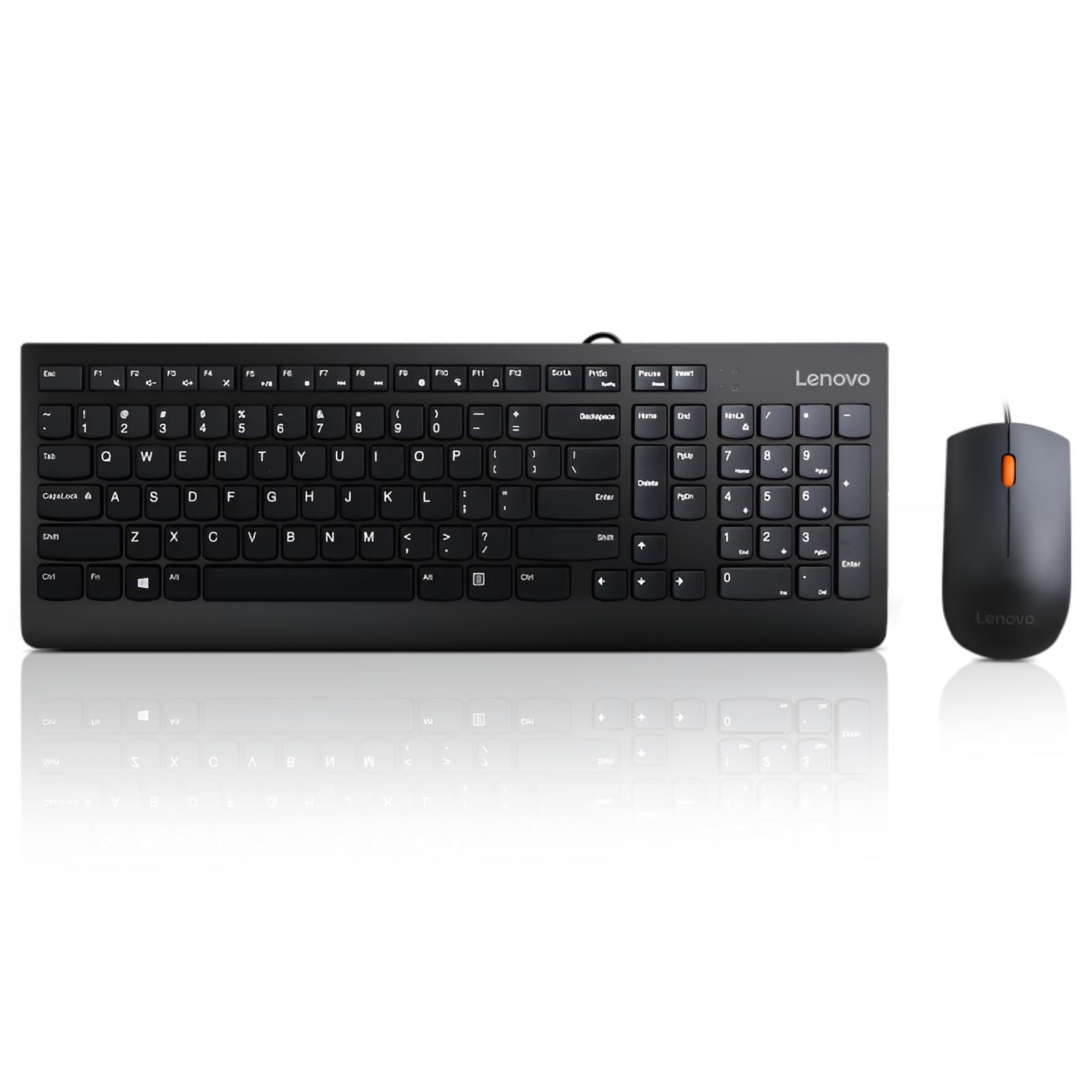 Lenovo 300 USB Combo - Full-Size Wired Keyboard & Ergonomic Mouse for Left/Right Hand (Black, Model GX30M39606) | Perfect for Office, Gaming & Home Computing