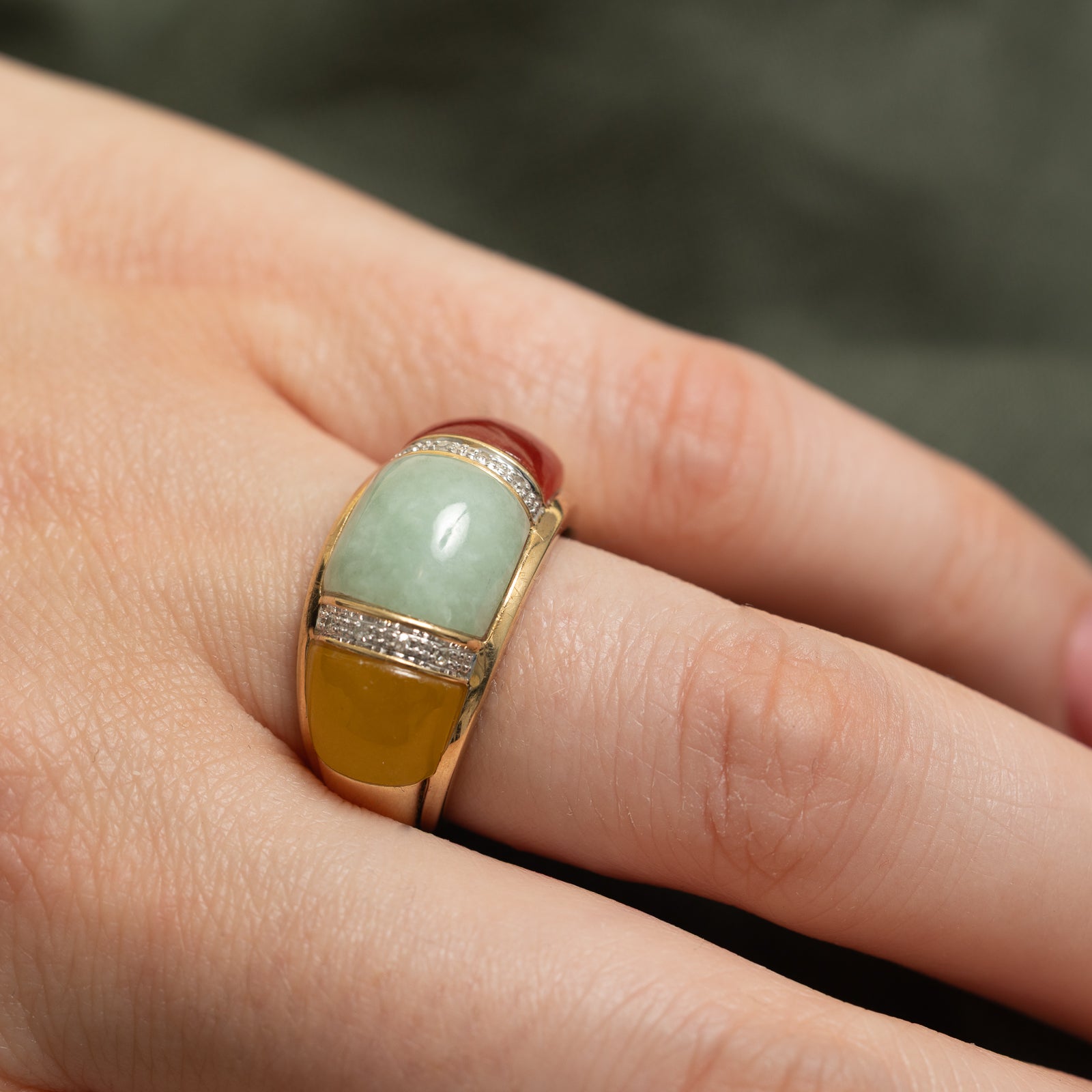 10.00ctw Multi Colored Jadeite & Diamond Dome Ring - 0.03ct Genuine Diamonds - Size 7 - Elegant Statement Jewelry for Weddings, Parties & Special Occasions