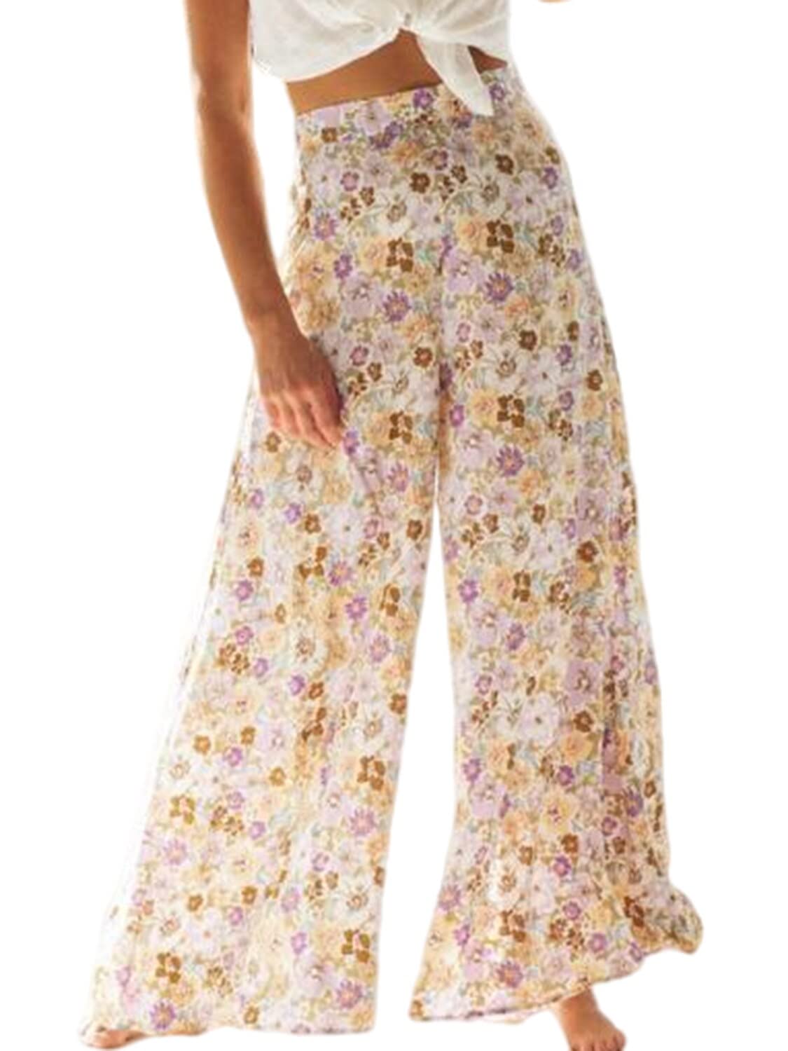 Eteviolet Boho High Waisted Flowy Pants for Women | Leopard Print Wide Leg Lounge Pants | Perfect for Casual Wear, Yoga, and Beach Outfits