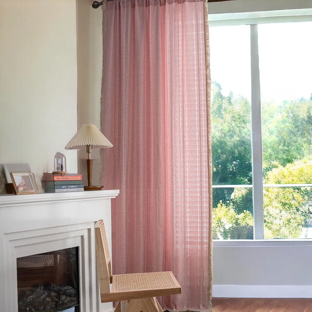Rylan Pink Geometric Knitting Light Filtering Custom Curtains - Elegant Window Treatment for Living Room, Bedroom & Nursery