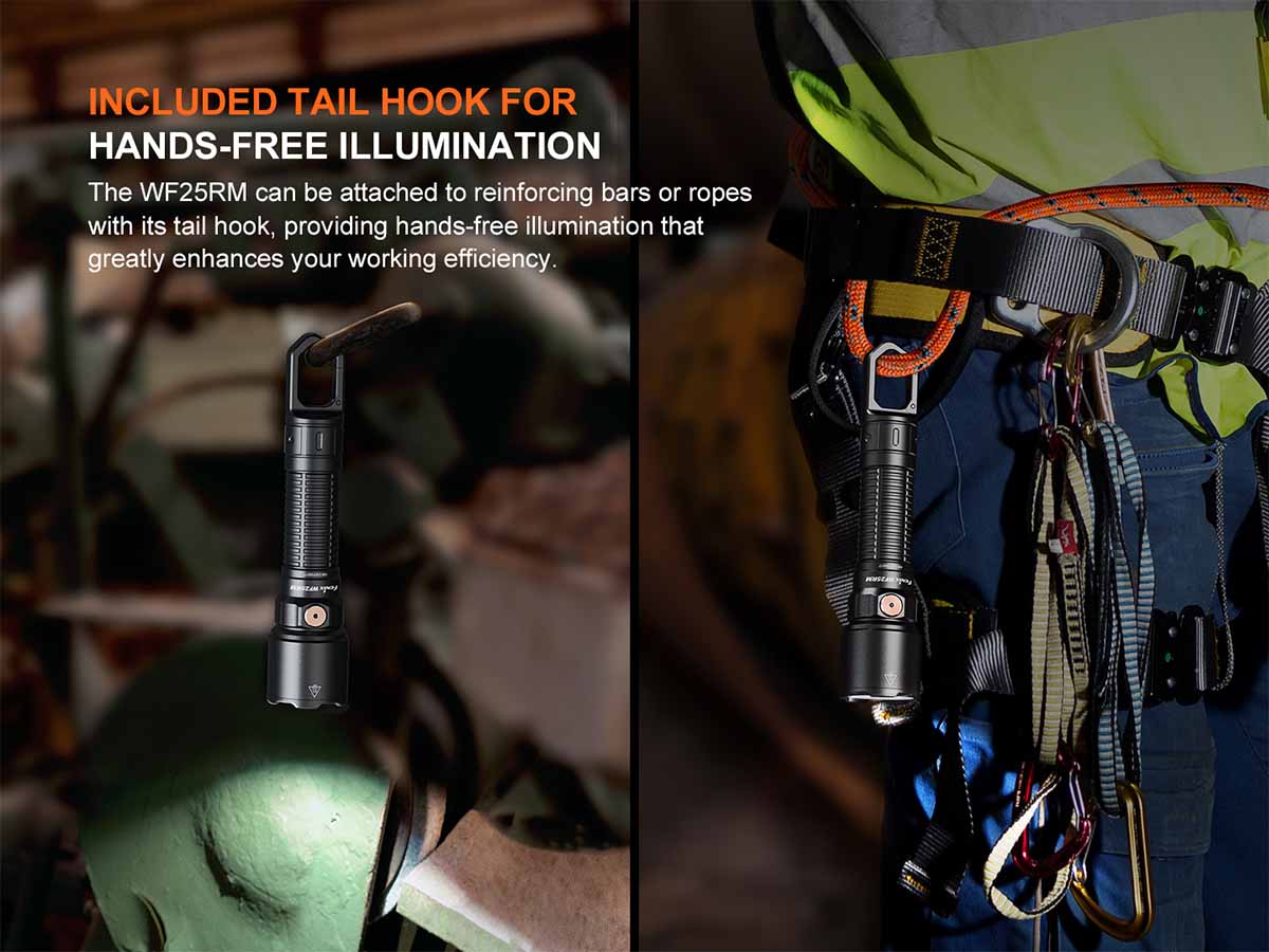 Fenix WF25RM Rechargeable Work Flashlight with Charging Dock - 1200 Lumens, IP68 Waterproof, Durable LED Flashlight for Camping, Hiking, Emergency & Outdoor Activities