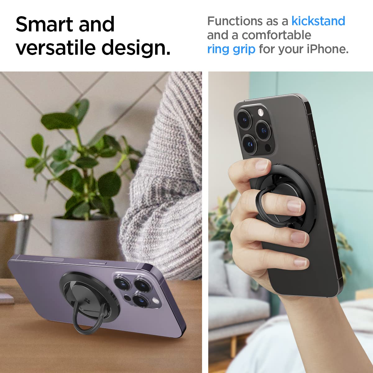 Spigen O-Mag Ring (MagFit) Magnetic Webcam Mount for MacBook Pro/Air - MagSafe Phone Holder Compatible with iPhone 16/15/14/13/12 - Perfect for Video Calls, Live Streaming & Content Creation - Black