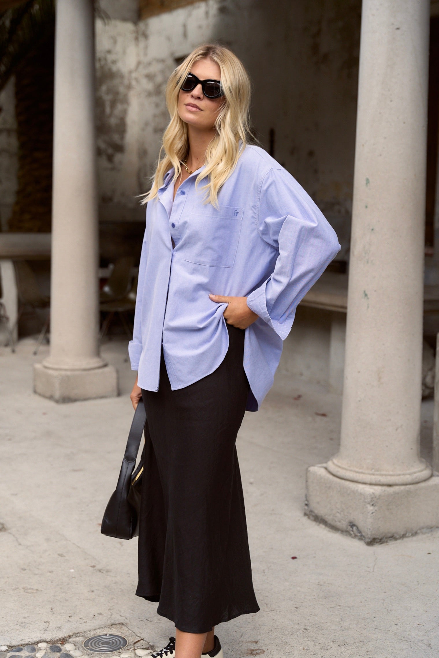 Signature Blue Oxford Oversized Shirt for Women - Classic Button Down Long Sleeve Blouse - Perfect for Office, Casual Wear & Layering