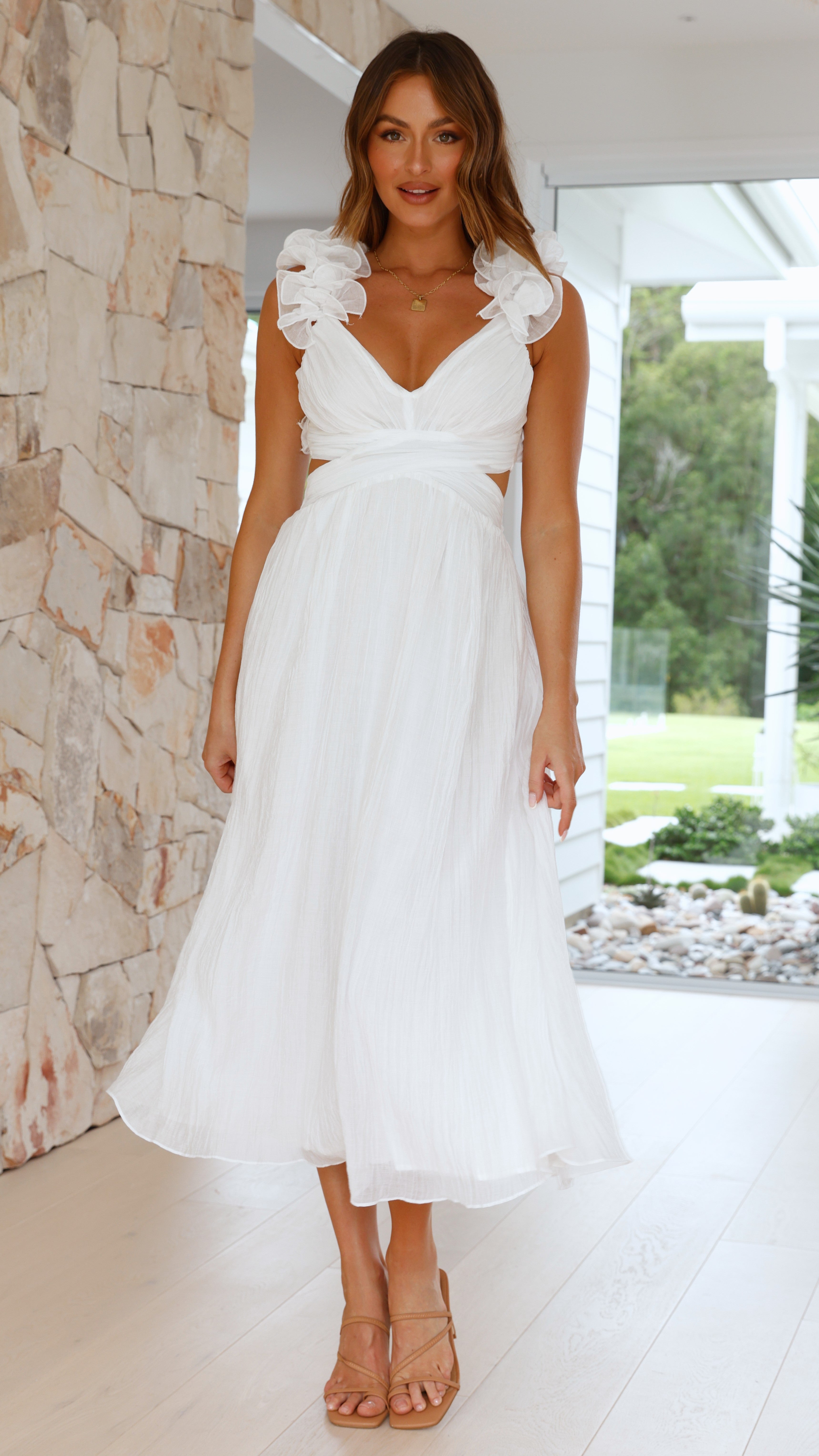 Cadell Maxi Dress for Women - Elegant White Long Summer Dress for Beach, Wedding & Vacation | Flowy Boho Style with Side Slits