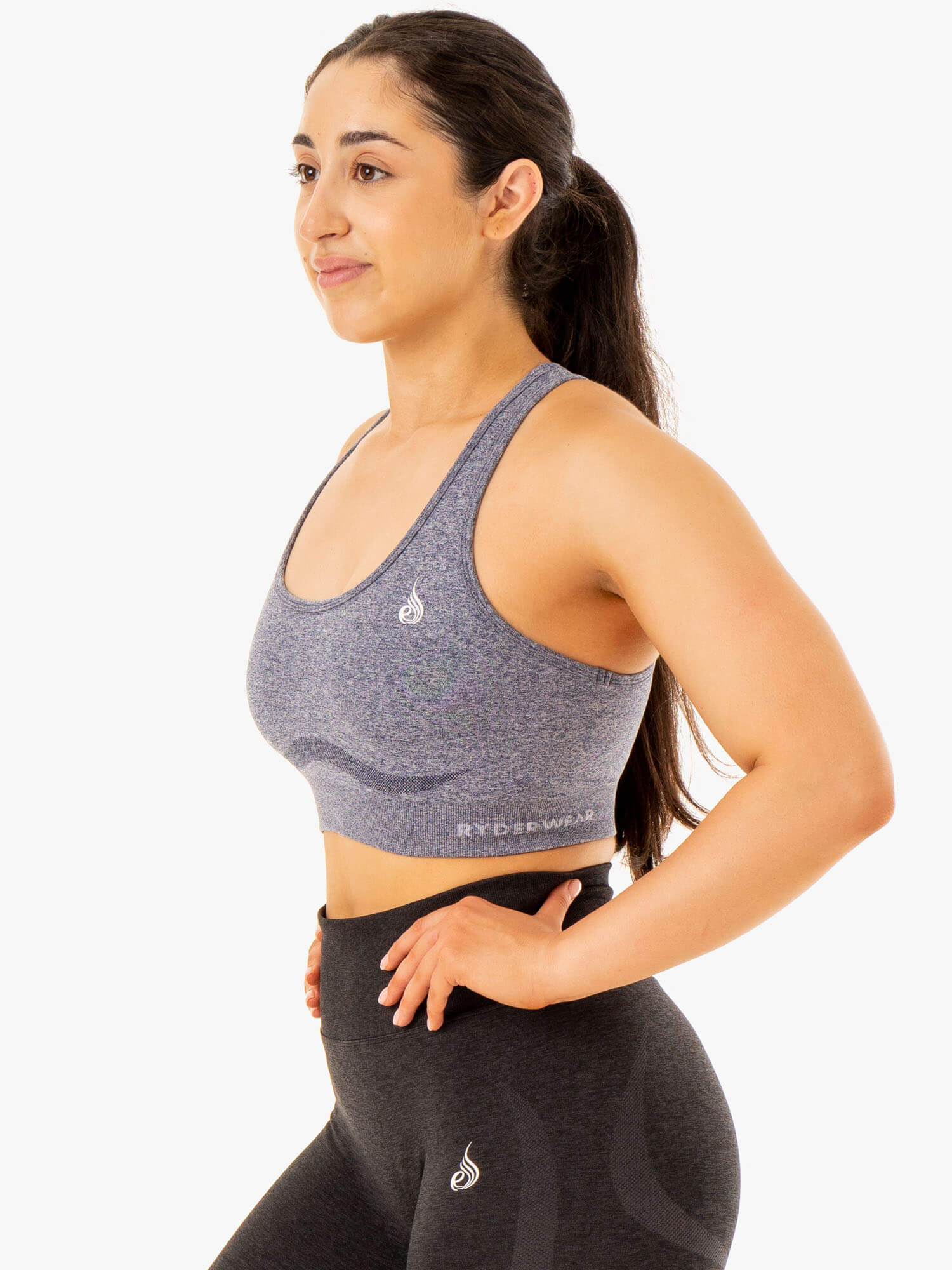 High-Quality Staples Seamless Racerback Sports Bra - Navy Marl - Comfortable & Supportive for Yoga, Running & Workouts
