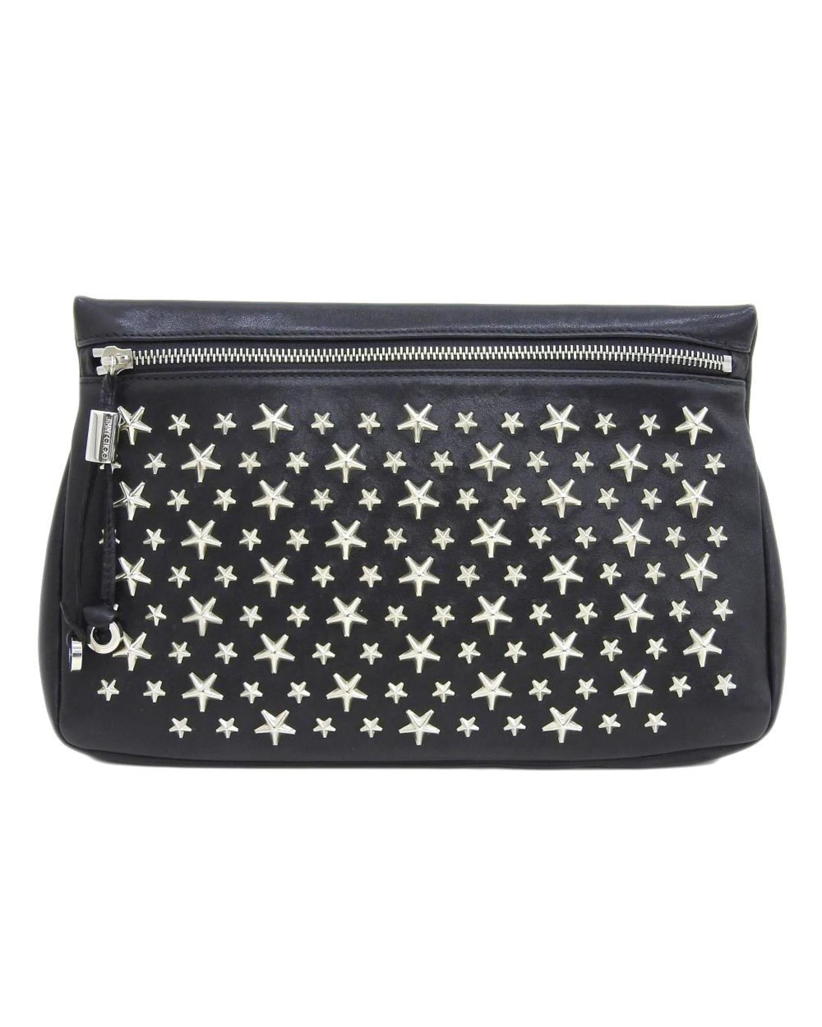 Jimmy Choo Black Leather Clutch for Women - Elegant Evening Bag for Parties, Weddings & Special Occasions