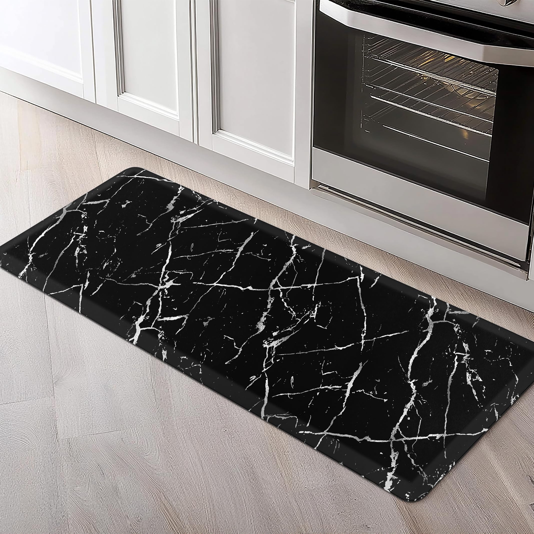Premium Silver Metallic Anti-Fatigue Kitchen Floor Mat - 1/2 Inch Thick Cushioned, Non-Slip & Waterproof - 17.3