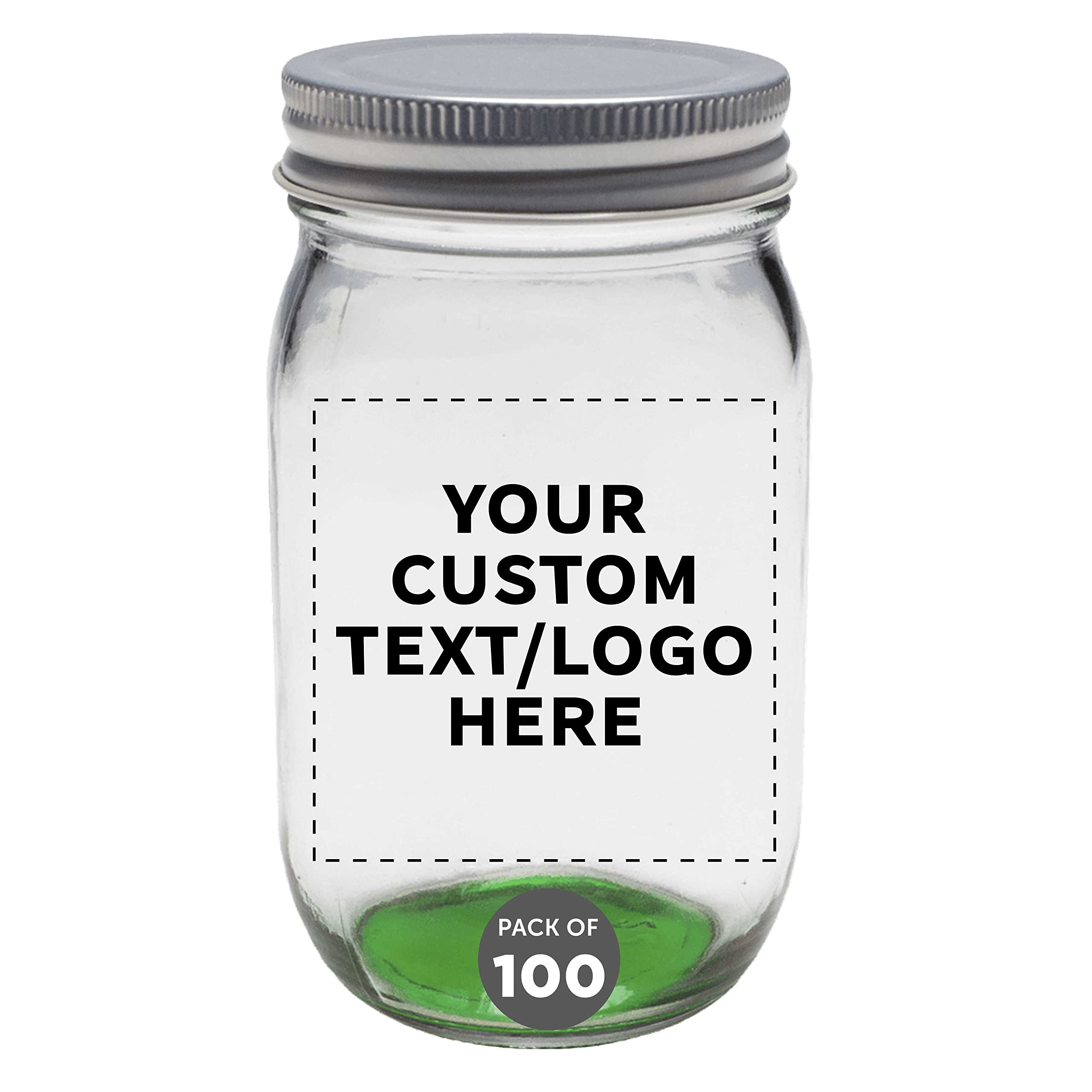 100-Pack 16oz Custom Mason Jars with Airtight Lids - Bulk Glass Storage Containers for Overnight Oats, Candies, Pickles, Spices & Beverages - Perfect for Meal Prep, Party Favors & DIY Gifts (Green)