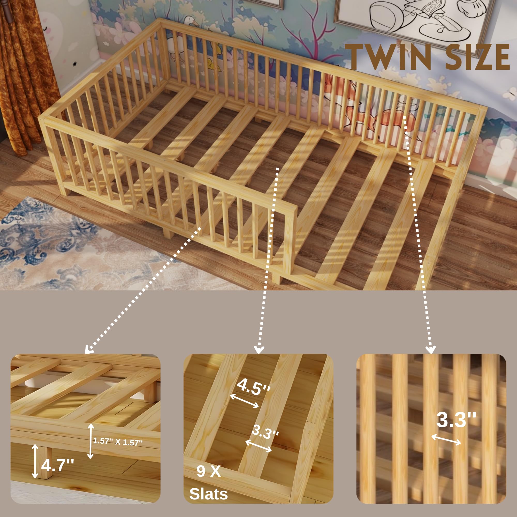 Montessori Floor Bed for Toddlers - Twin Size 39.4