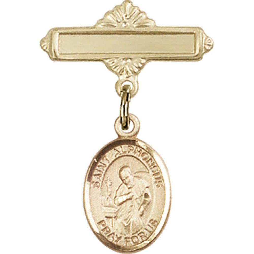 Bonyak Gold Filled Saint Alphonsus Medal Charm - 1 X 5/8 Inch Religious Jewelry with Polished Badge Pin for Necklace, Bracelet & Gifts - Catholic Devotional Pendant for Baptism, First Communion & Everyday Faith