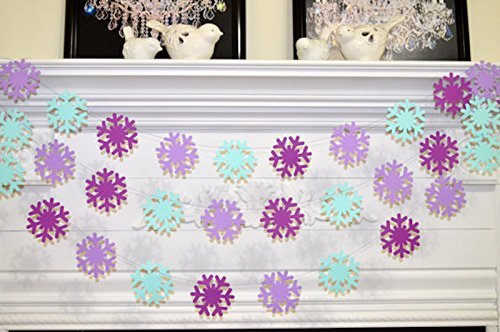 Frozen Snowflake Decorations - Purple & Teal Snowflake Garland for Frozen Themed Birthday Party & Baby Shower Decor | Winter Wonderland Decor, Christmas Party Supplies, Disney Inspired Party Decorations