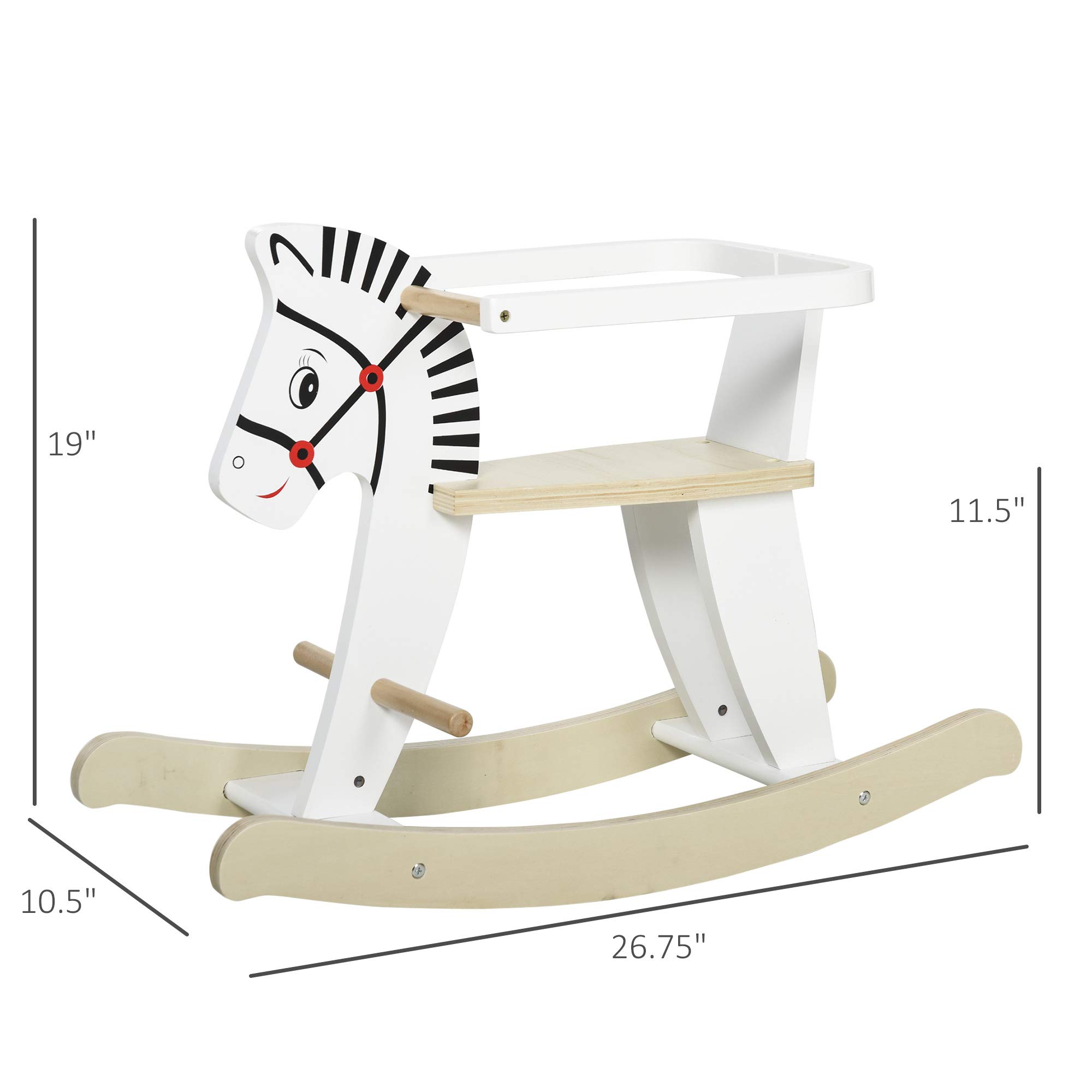 Qaba Classic White Wooden Rocking Horse for Toddlers 1-3 Years | Safe Baby Ride-On Toy with Wooden Safety Bar | Perfect for Nursery, Playroom & Gift for 1st Birthday