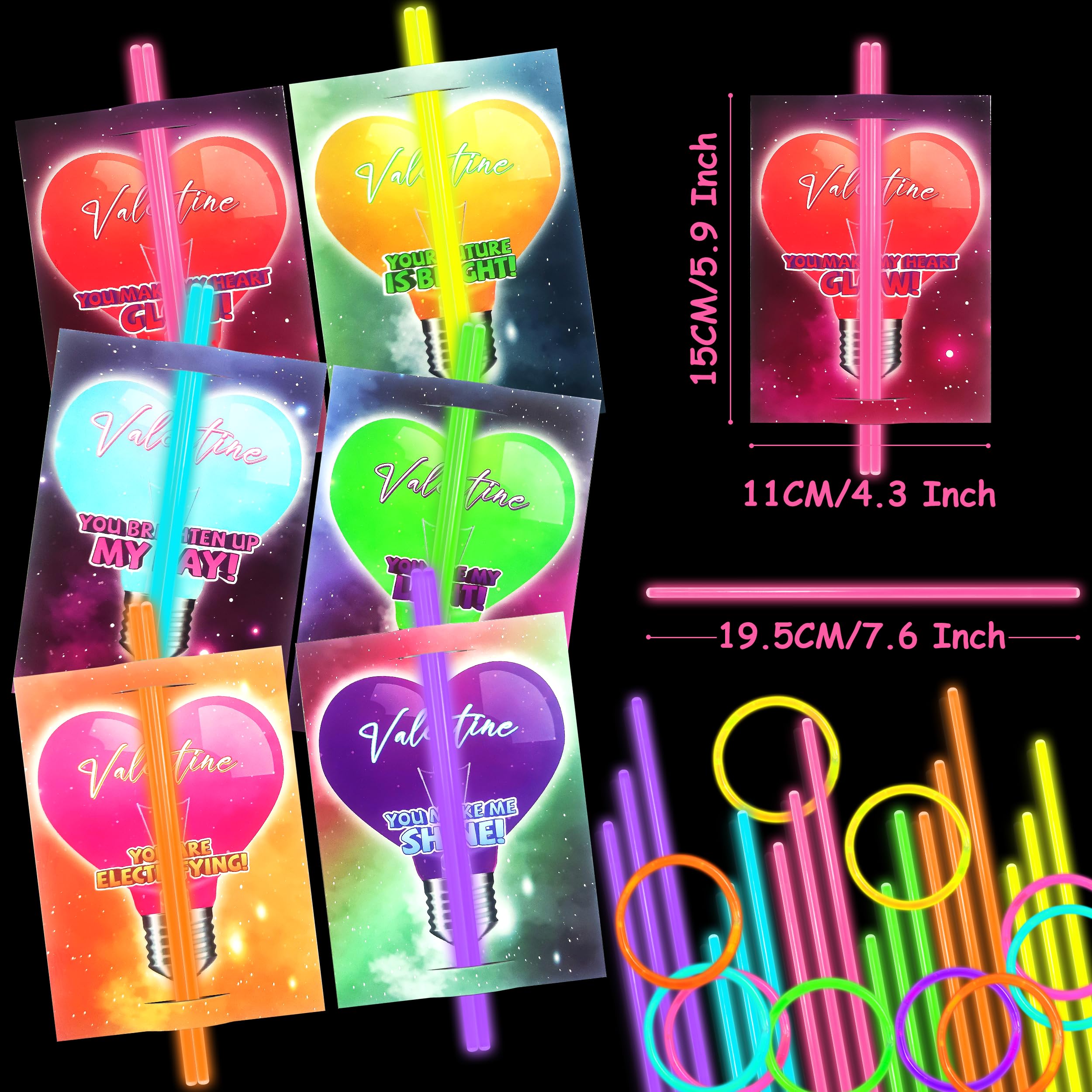 28 PCS Valentine's Day Cards for Kids with 60 Glow Sticks - Classroom Valentine Exchange Cards, Party Favors for Boys & Girls - Perfect for School Celebrations, Gift Giving & Holiday Events