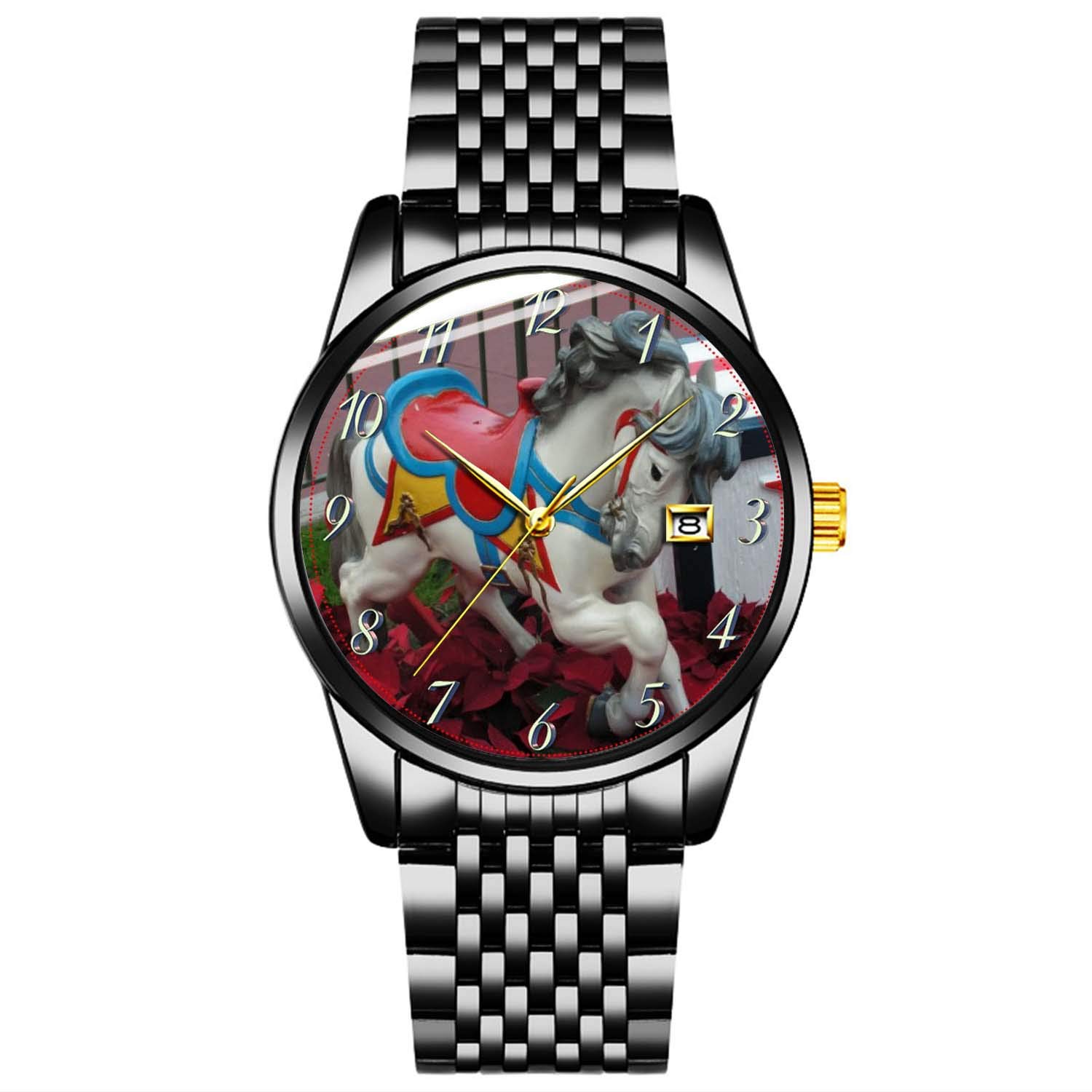 Unique Stainless Steel Watch for Men, Women, Couples & Kids - Classic Fashion Carousel Horse Design - Perfect for Gifts, Anniversaries & Everyday Wear