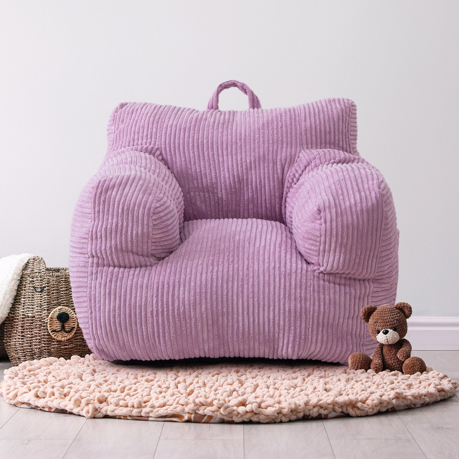 MAXYOYO Kids Bean Bag Chair - Soft Corduroy Bean Bag Couch with Armrests for Children's Room, Playroom & Bedroom - Comfortable Seating for Reading, Gaming & Relaxing (Purple)